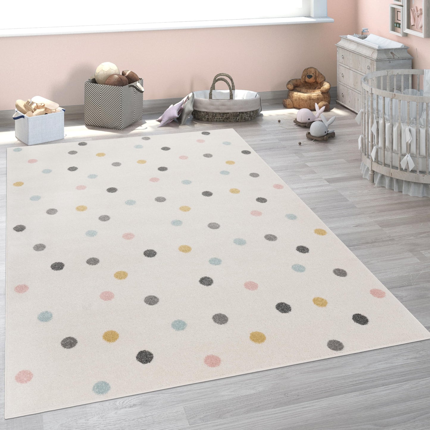 Paco Home children's rug carpet nursery girls boys various designs and sizes, size: 160 cm round, color: grey-beige
