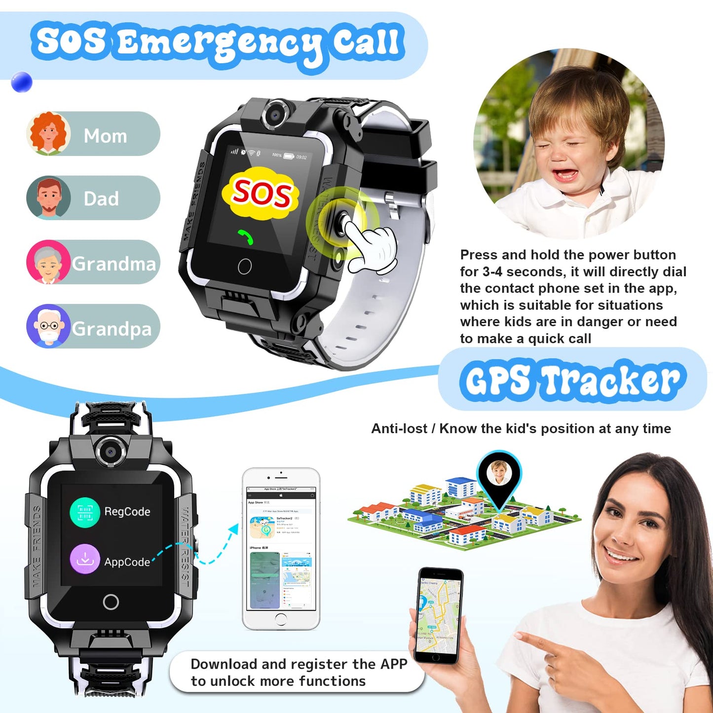 Children's GPS tracker smartwatch for boys and girls, 4G video & phone call with 360° rotation, kid's GPS watch for 4-12 years old, perfect for Christmas & birthday gifts (T10 black)