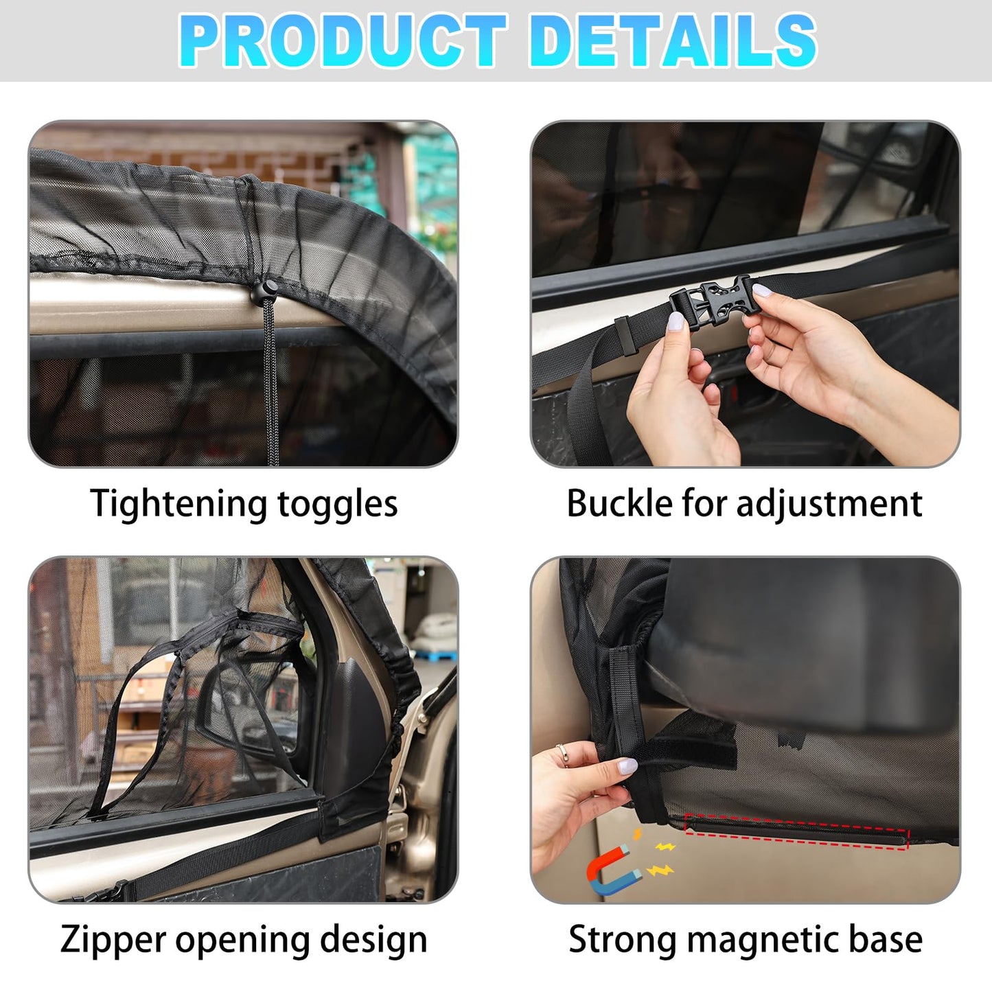 ZATOOTO Magnetic Side Window Insect Screens Compatible with VW T4 T5 T6, Car Window Mosquito Net for Front Doors, Protection from Mosquitoes Breathable for Outdoor Camping Travel