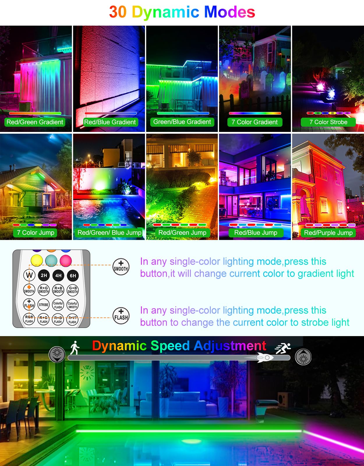 RGB LED spotlight, CLY 25W RGB wall washer light with remote control LED bar IP66 waterproof dimmable floodlight 6 brightness memory function timer light bar for DJ disco Halloween party garden Christmas