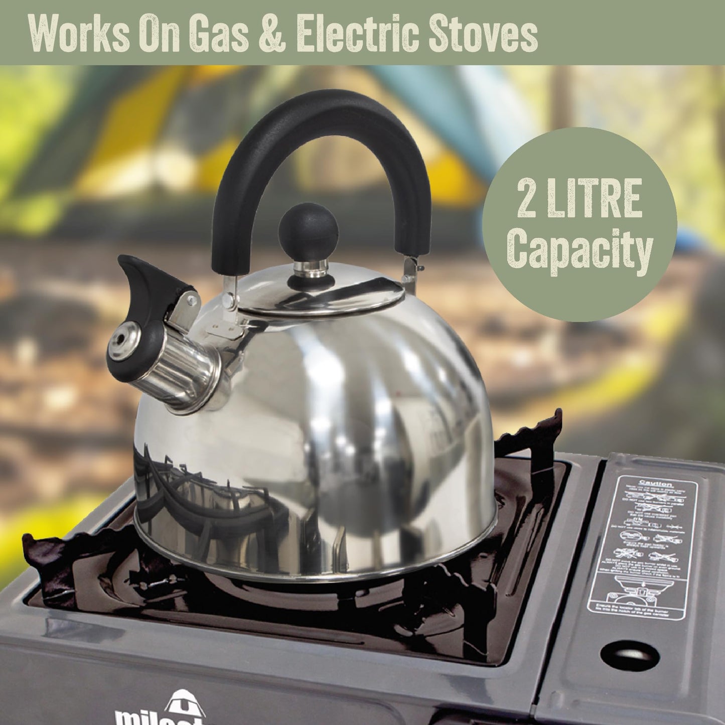 Milestone Camping Unisex-Adult Whistling Kettle, tea pot, coffee pot, indoor/outdoor camping hiking picnic, stainless steel, 22x21x18