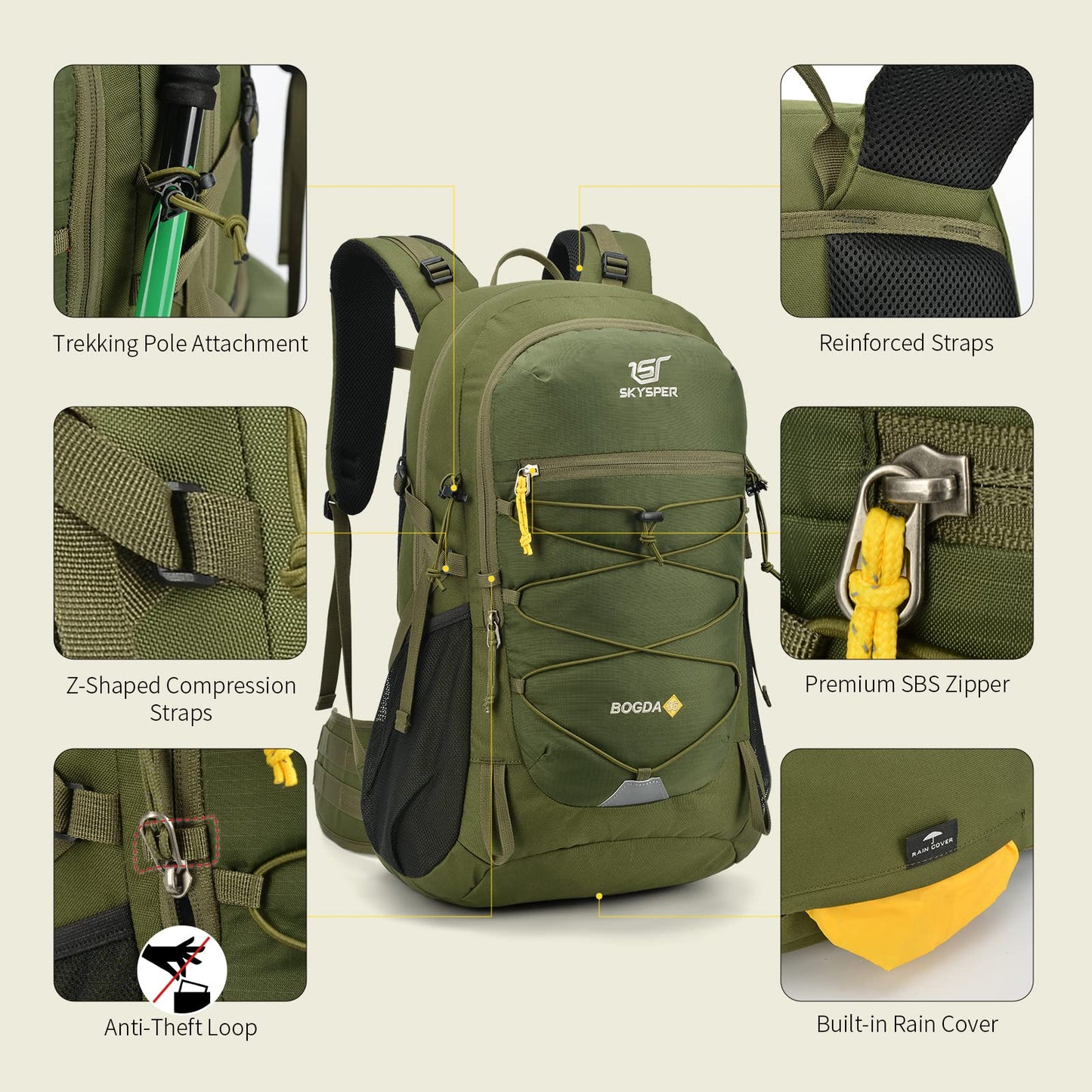 SKYSPER BOGDA 35 hiking backpack 35L with back ventilation & hydration system trekking backpack made of breathable 3D Air Mesh polyester camping outdoor hiking pack