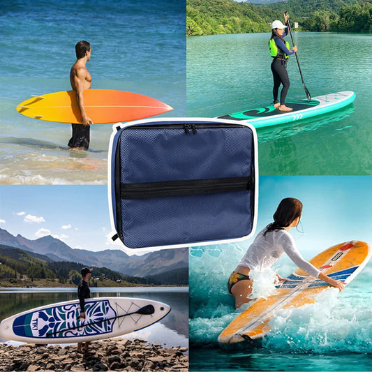 Cooler deck bag (blue) with 11L capacity, waterproof phone pouch, mesh pocket on top, portable suction cup, zipper nylon fabric board bags deck accessory.