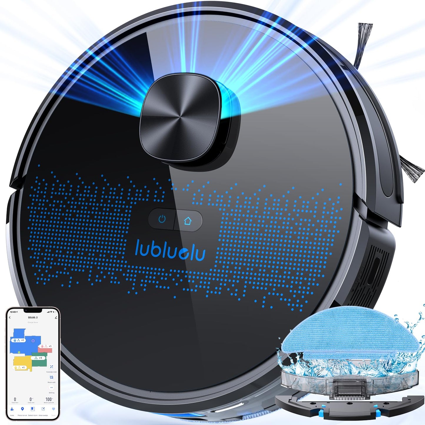 Lubluelu robotic vacuum cleaner with mopping function 2-in-1, 4000Pa suction robot laser navigation with 5 maps, 55 dB robot vacuum with app control, great for pet hair, carpets, hard floors, blue (SL60D)