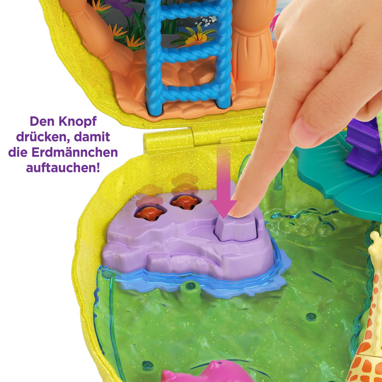 Polly Pocket GKJ64 - Pineapple Pocket Compact, portable, with 8 fun features, small dolls Polly and Lila, 2 accessories, and sticker sheet; Toy for kids 4 years and up.