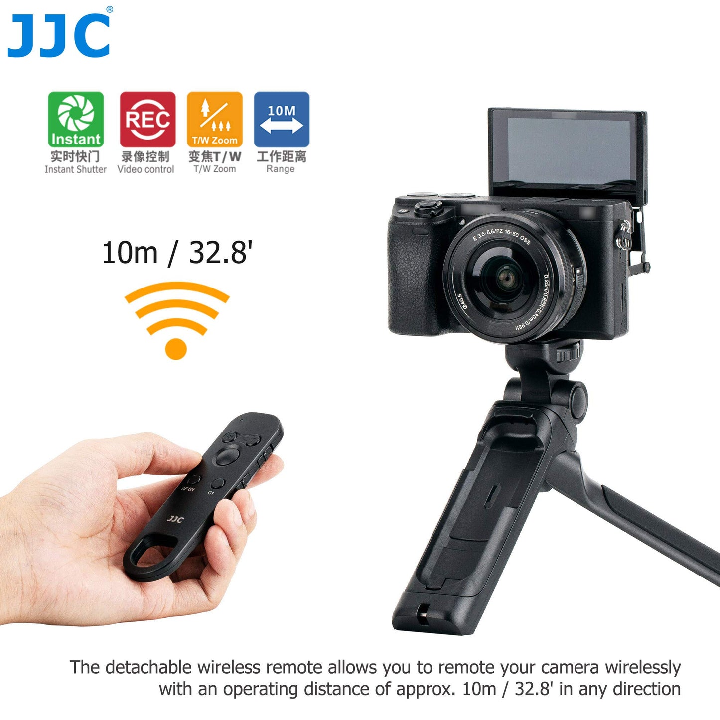 JJC Bluetooth Handgrip Remote Control for Sony ZV-E10 ZV-1 ZV-1F A6700 A6600 A6400 A6100 A7C A7SIII A7III A7RIII A7RIV A7RV RX0II RX100VII Vlogging Cameras Replaces GP-VPT2BT Mini Tripod Handle Tripod Stand