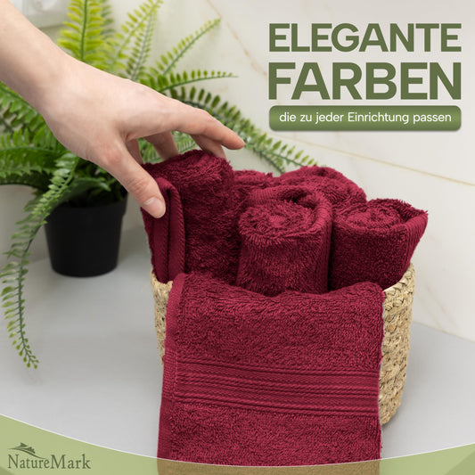 NatureMark guest towels - 12 pack (30x50 cm), 100% cotton, Oeko-Tex certified, soft, absorbent, and easy to care for - for bathroom, guests & spa - Bordeaux Red