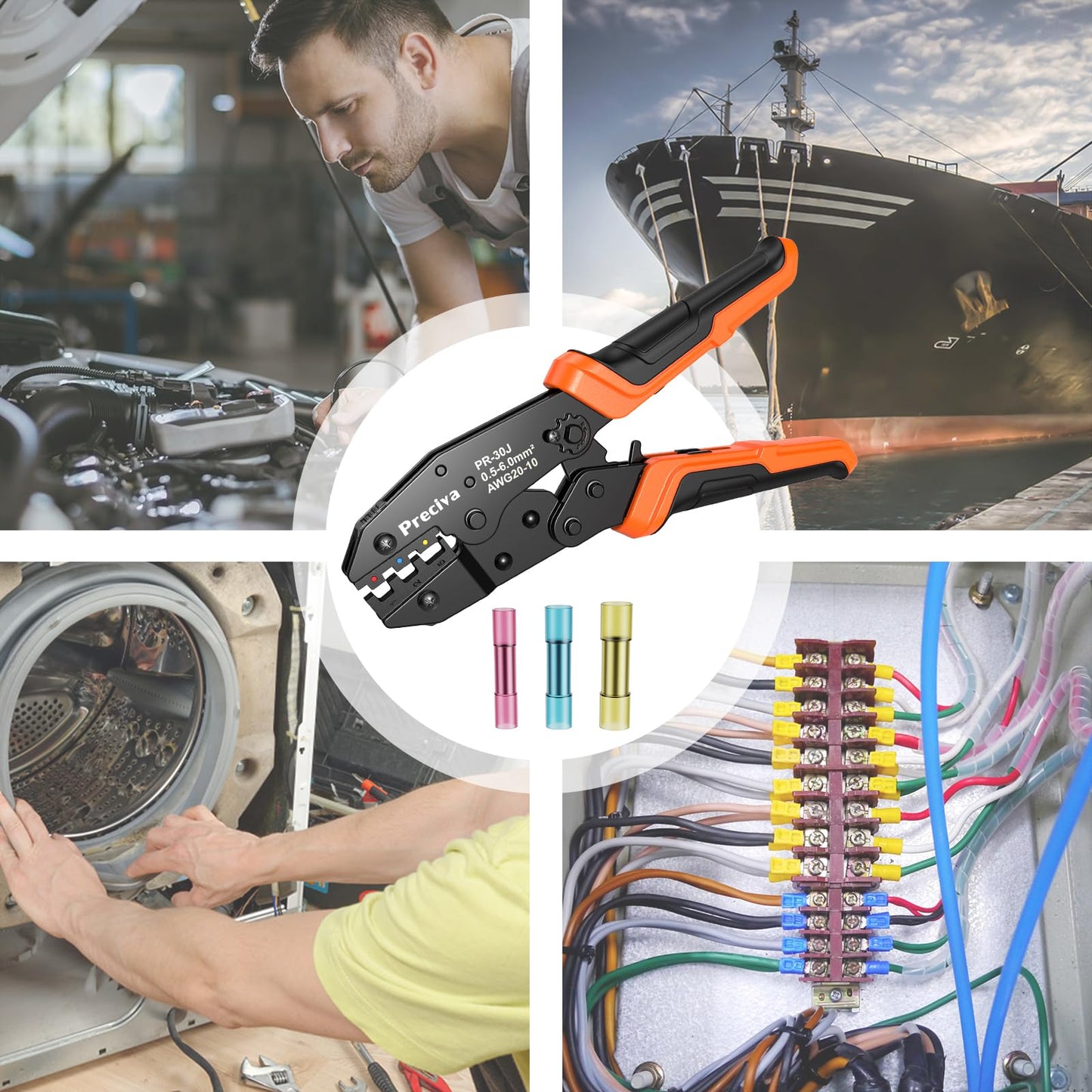 Crimping Tool Wire Connector Set, Preciva Wire Crimping Pliers 0.5-6mm² with 160pcs Heat Shrink Connectors.