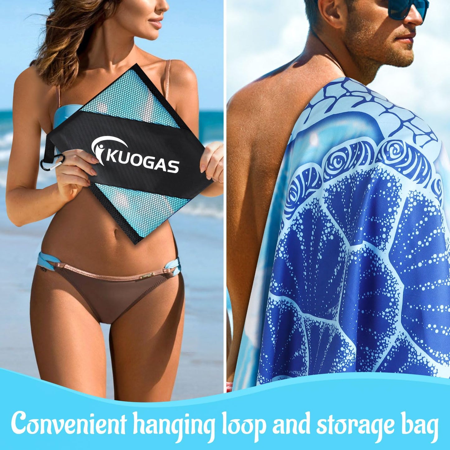 KUOGAS beach towel XXL 2 pack 90x180 cm, large quick-drying microfiber towel, sand-free beach towel, beach blanket women's beach towel
