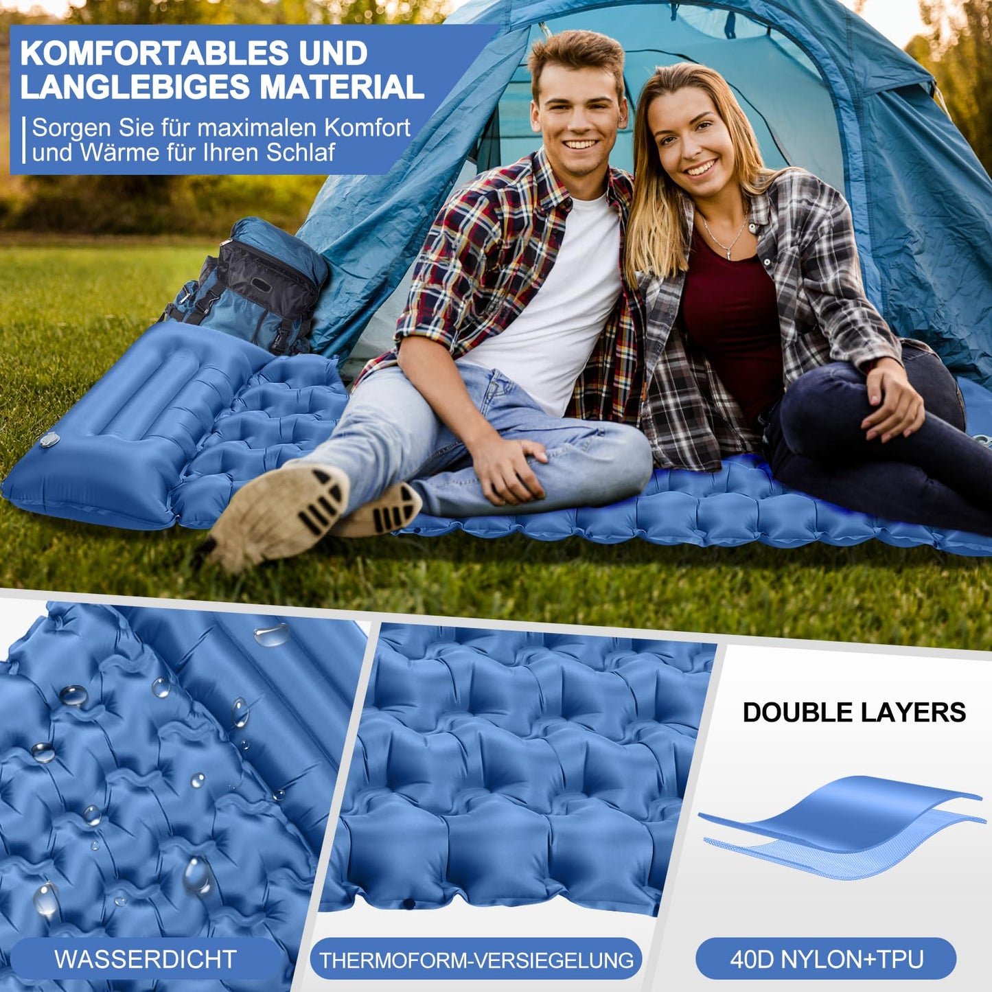 JEMULICE Self Inflating Sleeping Pad, 10CM Thick Air Mattress Camping Small Pack Size, Inflatable Mattress with Foot Pump, Self Inflating Sleeping Mat for Outdoor, Hiking, Tent, Backpack