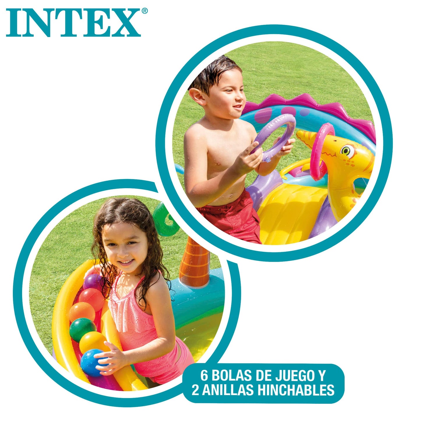 Intex Dinoland Play Center Inflatable Water Play Center, various models (with and without volcano), Multicolor, 131x90x44 inches, 74 gallons, Colorful