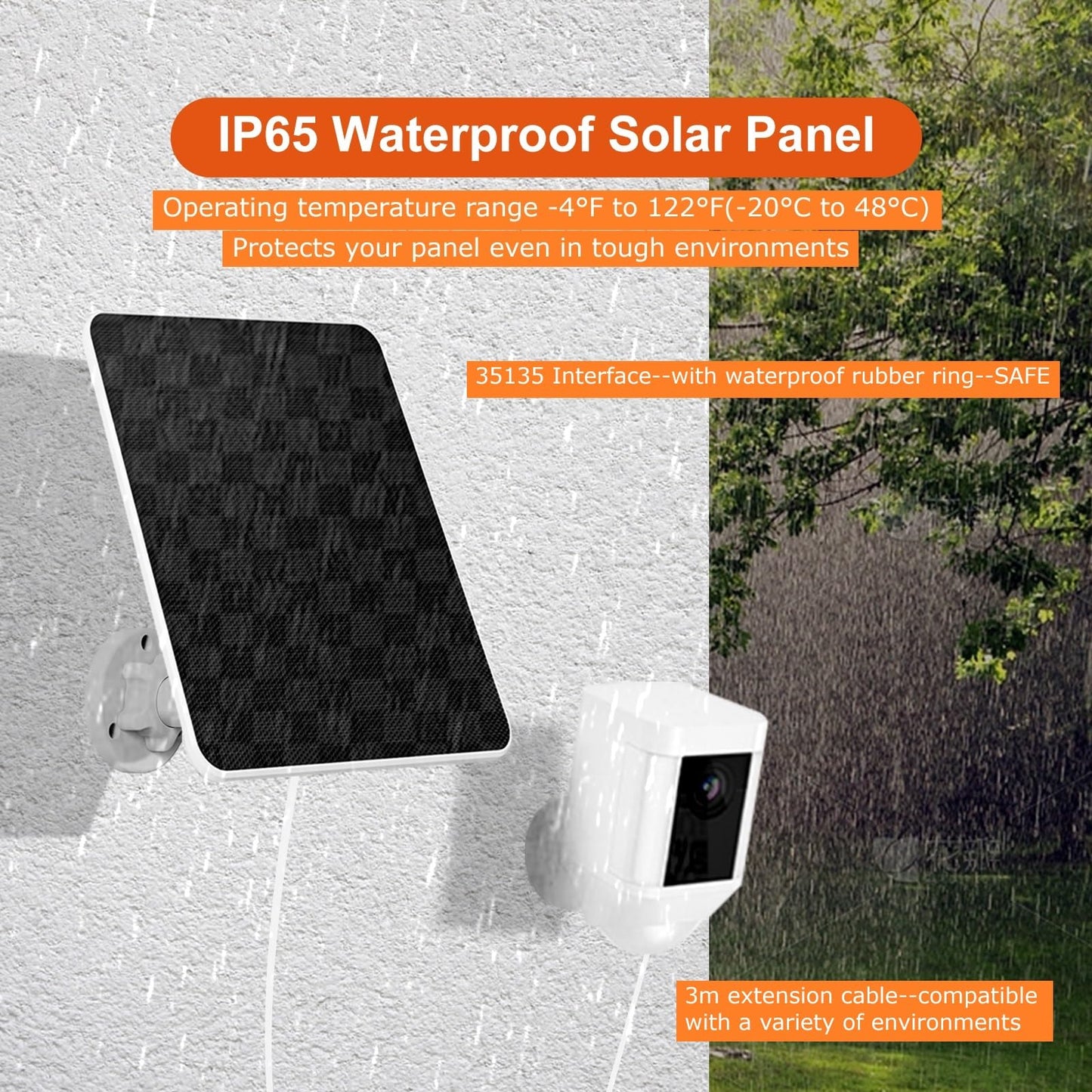 6W solar panel for Ring camera, compatible with Ring solar panels, Ring camera solar panel compatible with Ring Spotlight Cam Battery & Ring Stick Up Cam Battery with barrel plug 3m charging cable IP65 5V solar charger