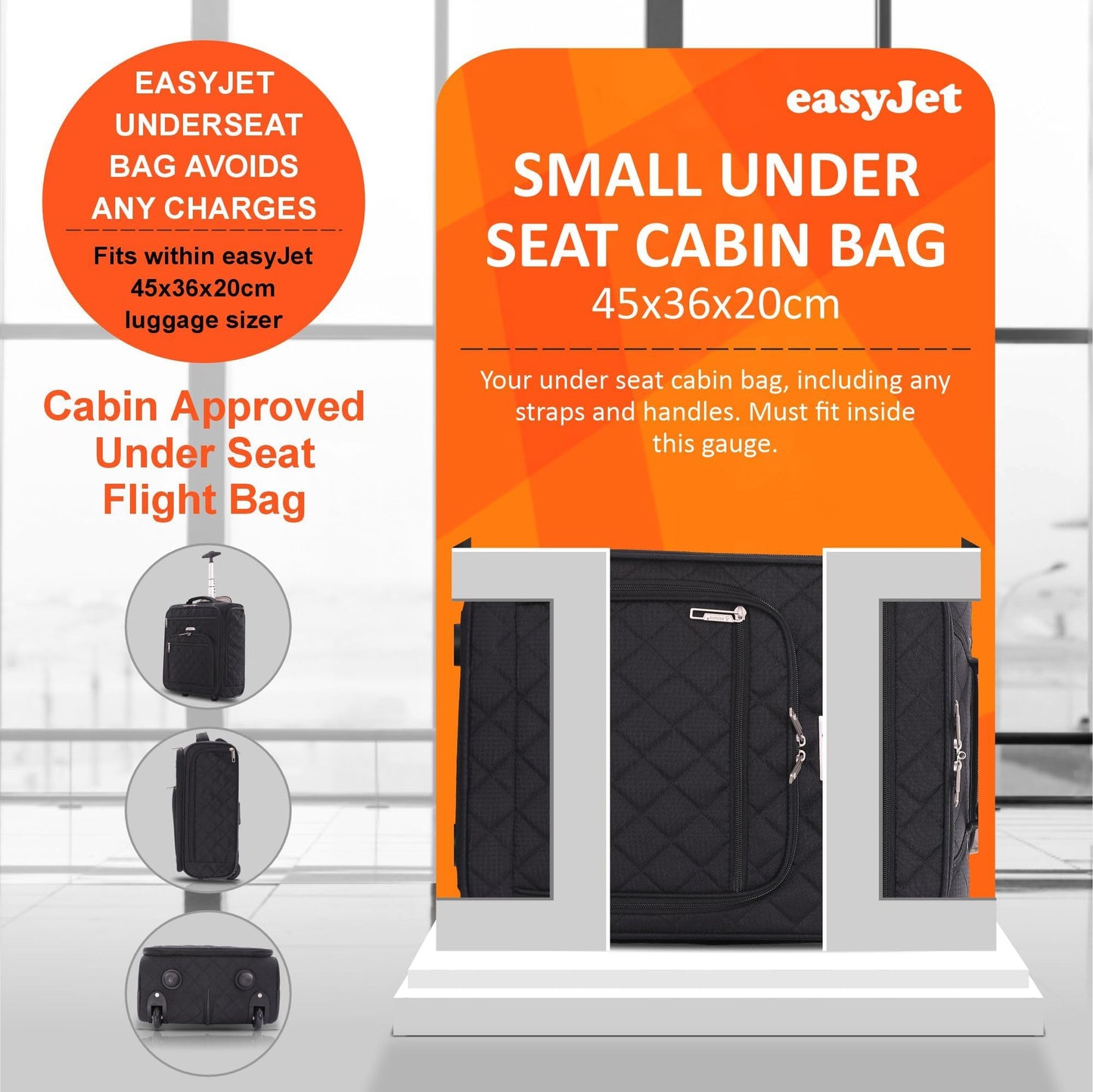 Aerolite 45x36x20cm easyJet Maximum 28L Lightweight Under Seat Trolley Luggage Bag Carry-On Hand Luggage Suitcase Small 45x36x20 easyJet with 2 Wheels and 5 Year Warranty, Black
