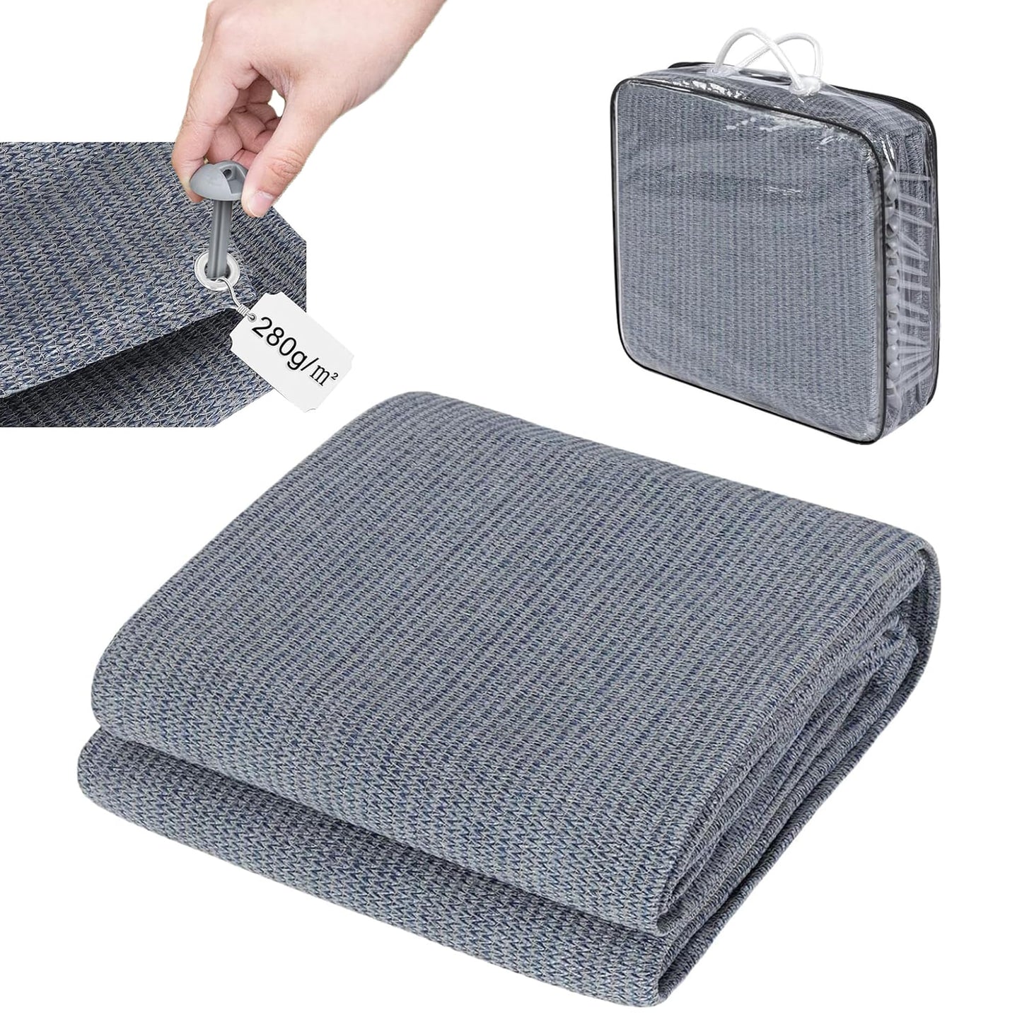 Laneetal awning carpet 300x400cm, outdoor camping rug with pegs, tent mat, RV outdoor carpet with eyelets carrying bag made of HDPE 280 g/sqm, tent floors, blue-gray.