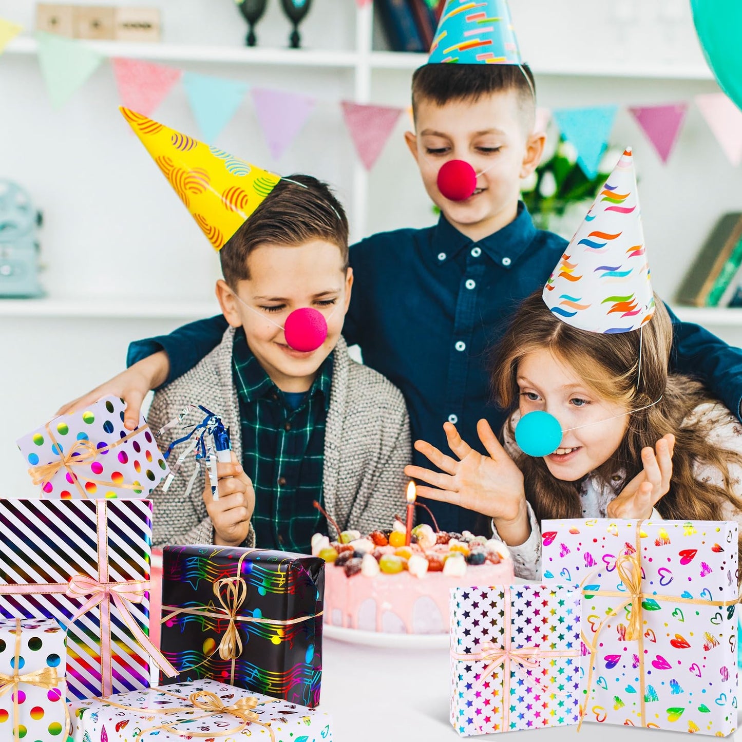 woric 5 Rolls Gift Wrap Birthday, 43cm x 3m Gift Wrapping Roll Colorful Gift Wrap Roll Set for Kids' Birthday Wedding Baby Shower (Multicolor)