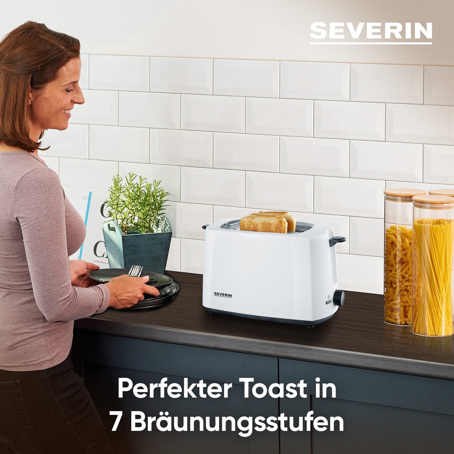 SEVERIN Automatic Toaster with roll attachment, high-quality, with crumb tray, 700 W power, white/black, AT 2286
