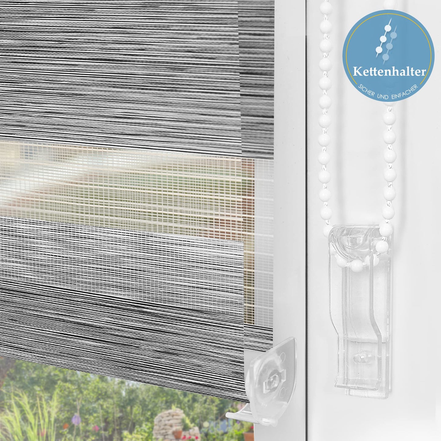 Double roller blind without drilling, duo roller blinds for windows & doors with drilling, Dark Grey W110 x H140cm (fabric width 106cm), window blind light-permeable & darkening, clamp roller sun protection