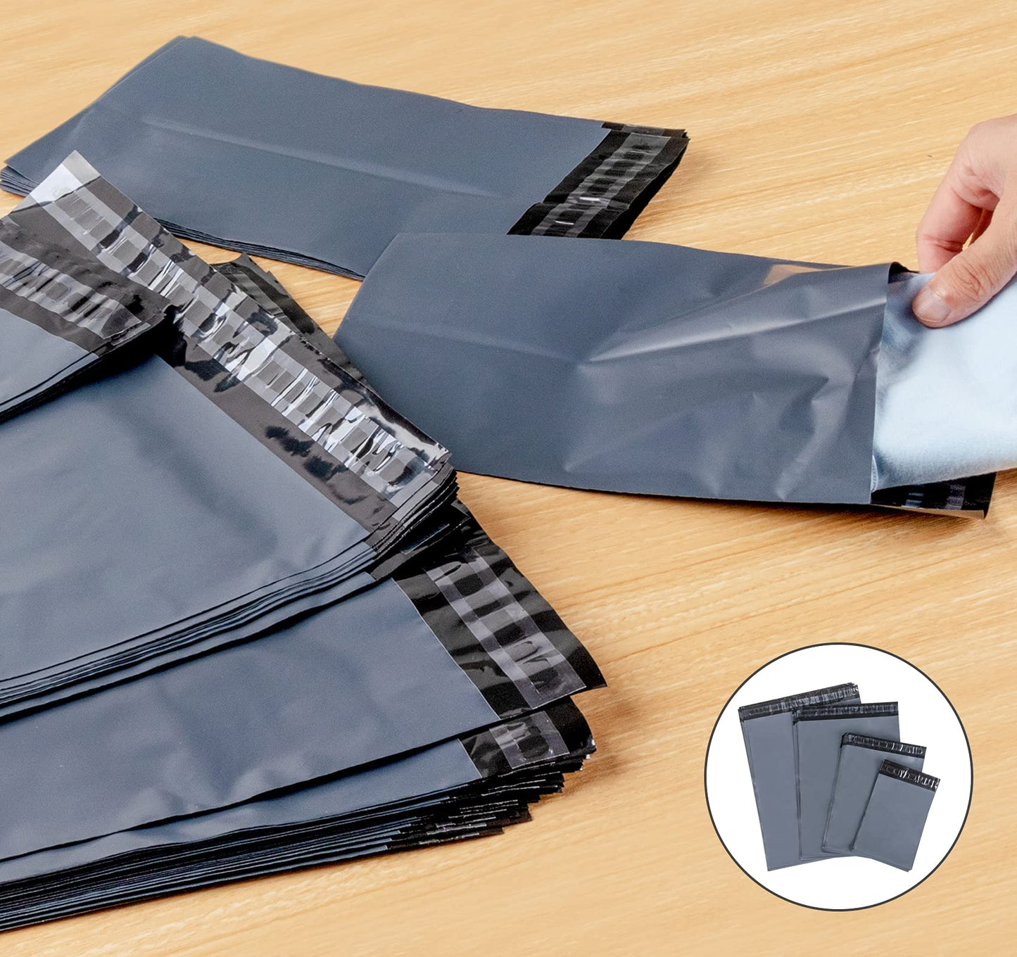 100 shipping bags plastic mailing envelopes with 4 sizes, self-adhesive and opaque, shipping bag merchandise bags plastic courier envelope shipping bags for clothing goods and textiles, Gray