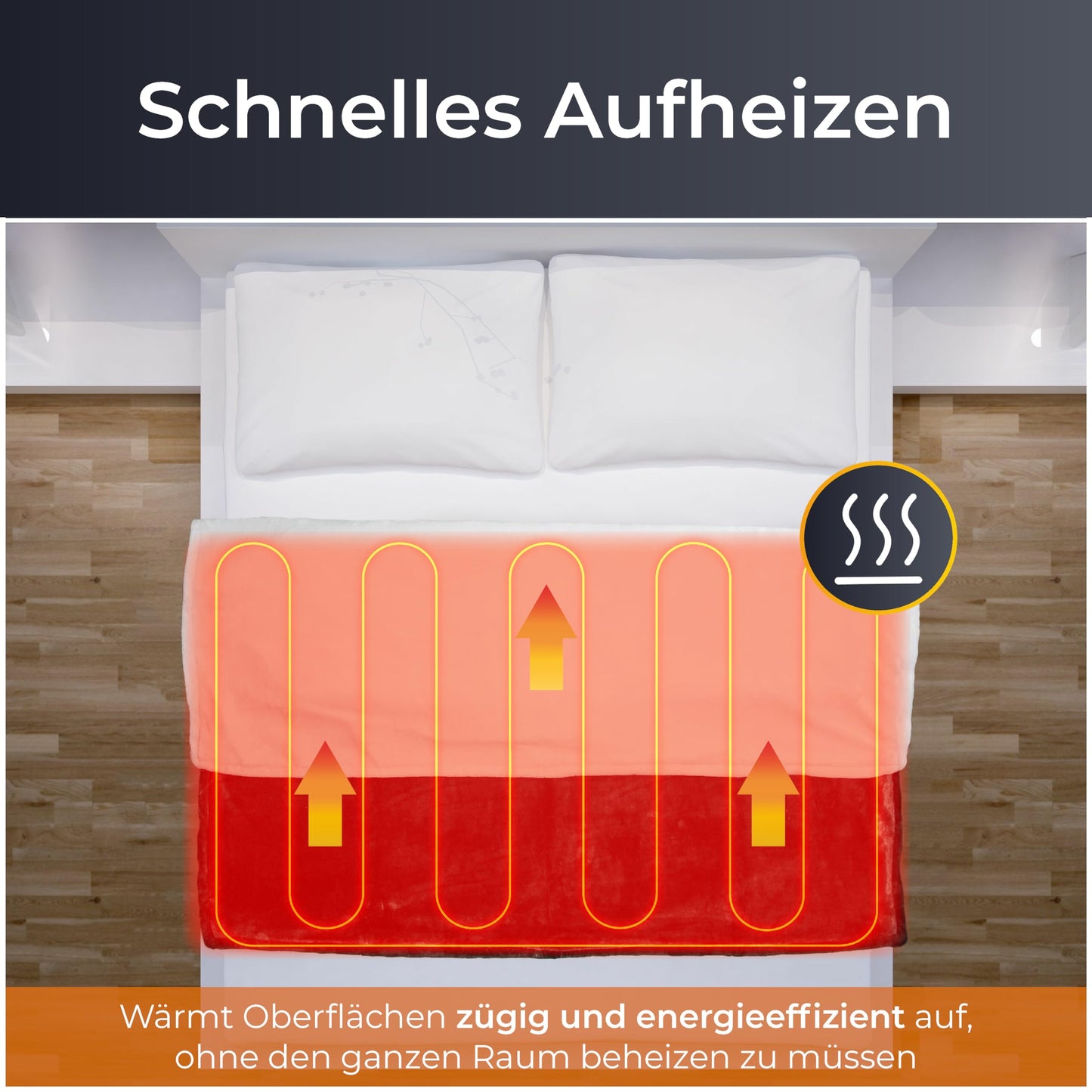 KLAMER electric heated blanket with automatic shut-off, 180x130 cm, washable, 10 temperature levels, suitable for bed, sofa, and office, dark grey.