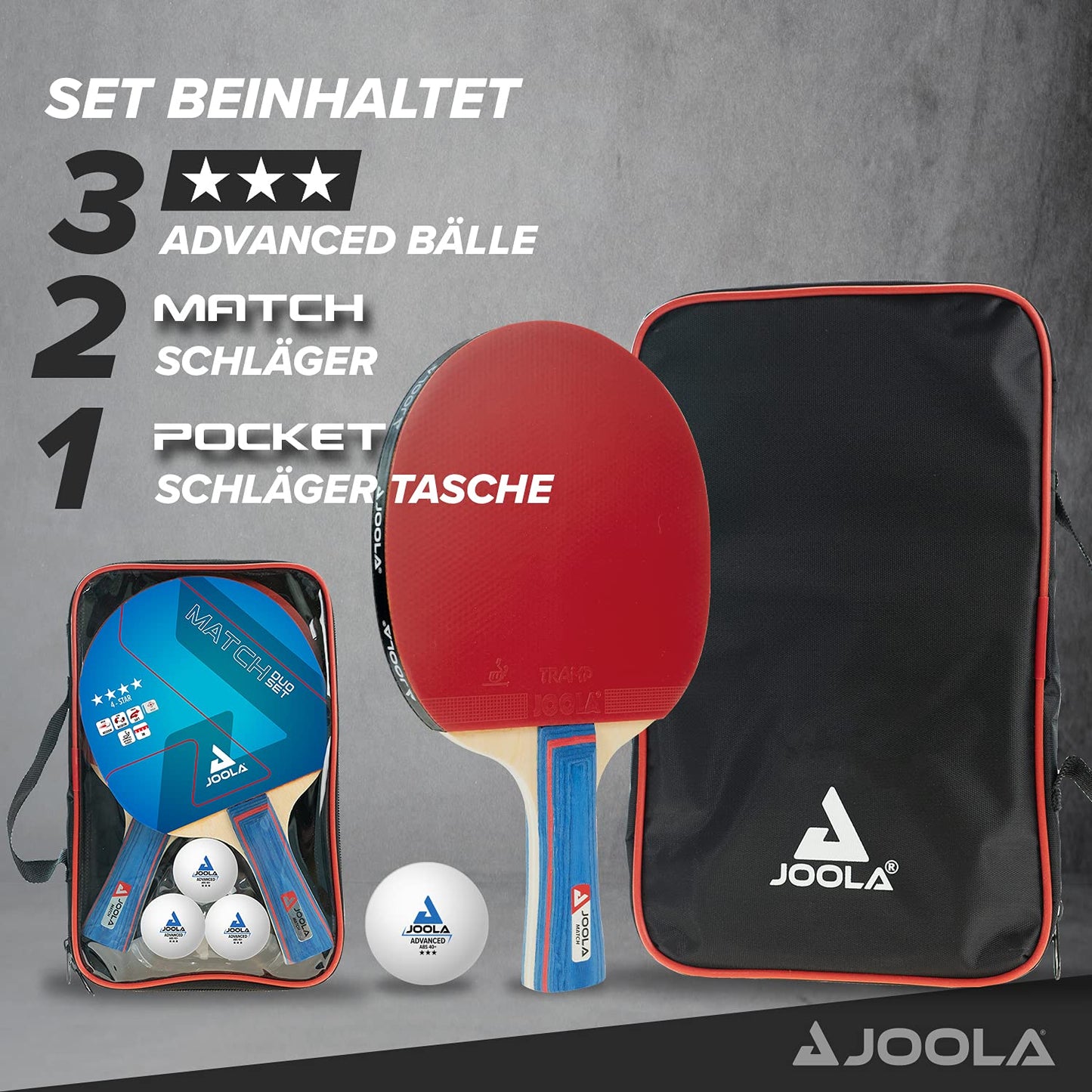 Joola Unisex - Adult Midsize Table Tennis Table 19115, green, 168x84x76 & 54820 Table Tennis Set Duo Including 2 table tennis rackets+3 table tennis balls+1 storage bag, Multicolor, OneSize