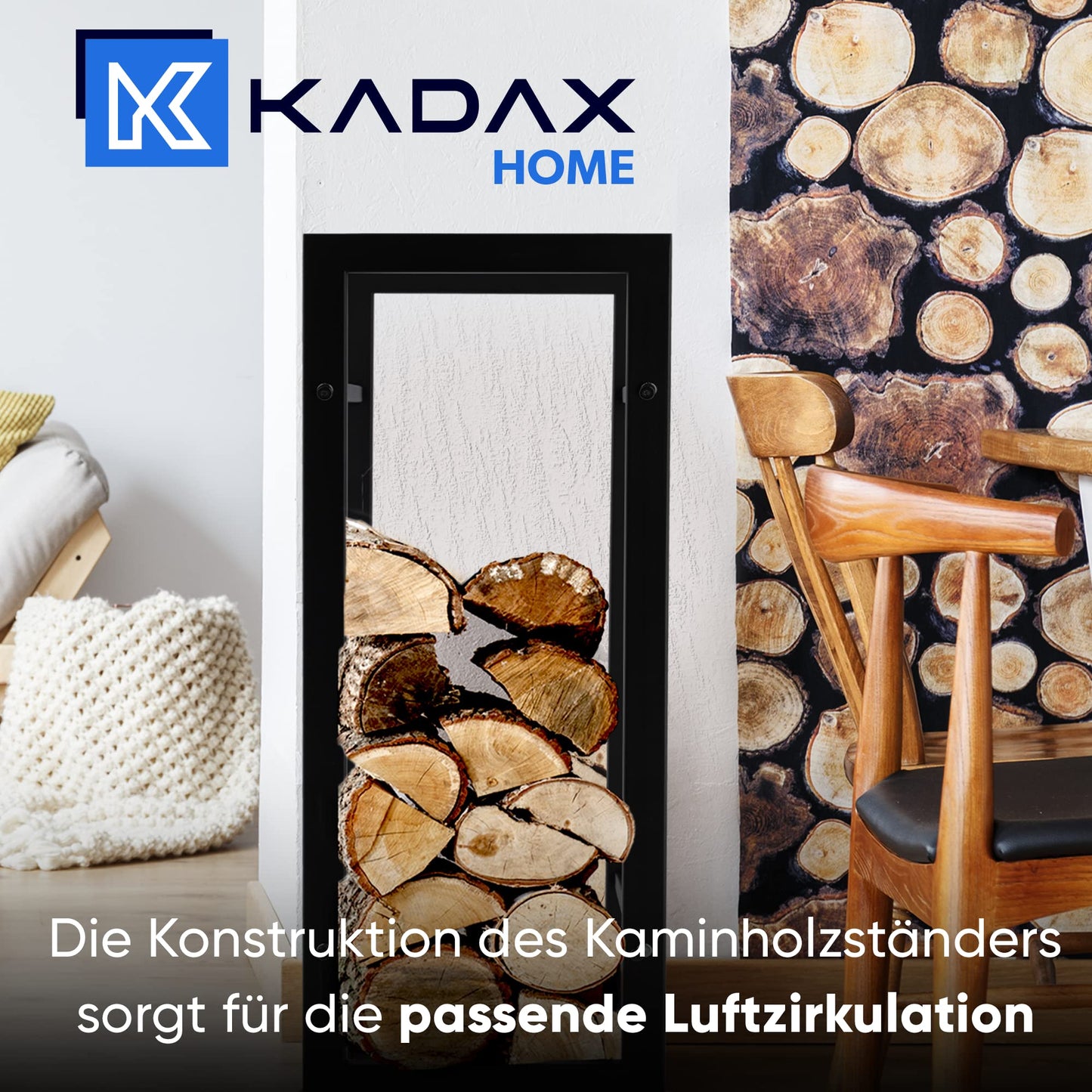KADAX Fireplace Log Rack, Firewood Holder made of sturdy steel, black powder-coated log holder in various designs (29 x 40 x 90 cm)