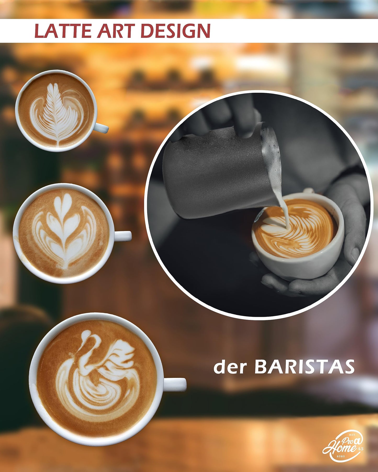 Pro@Home43 Barista Milk Jug Stainless Steel black anthracite 600ml (also 350ml) including Latte Art Pen / Milk Frothing Jug in gift box