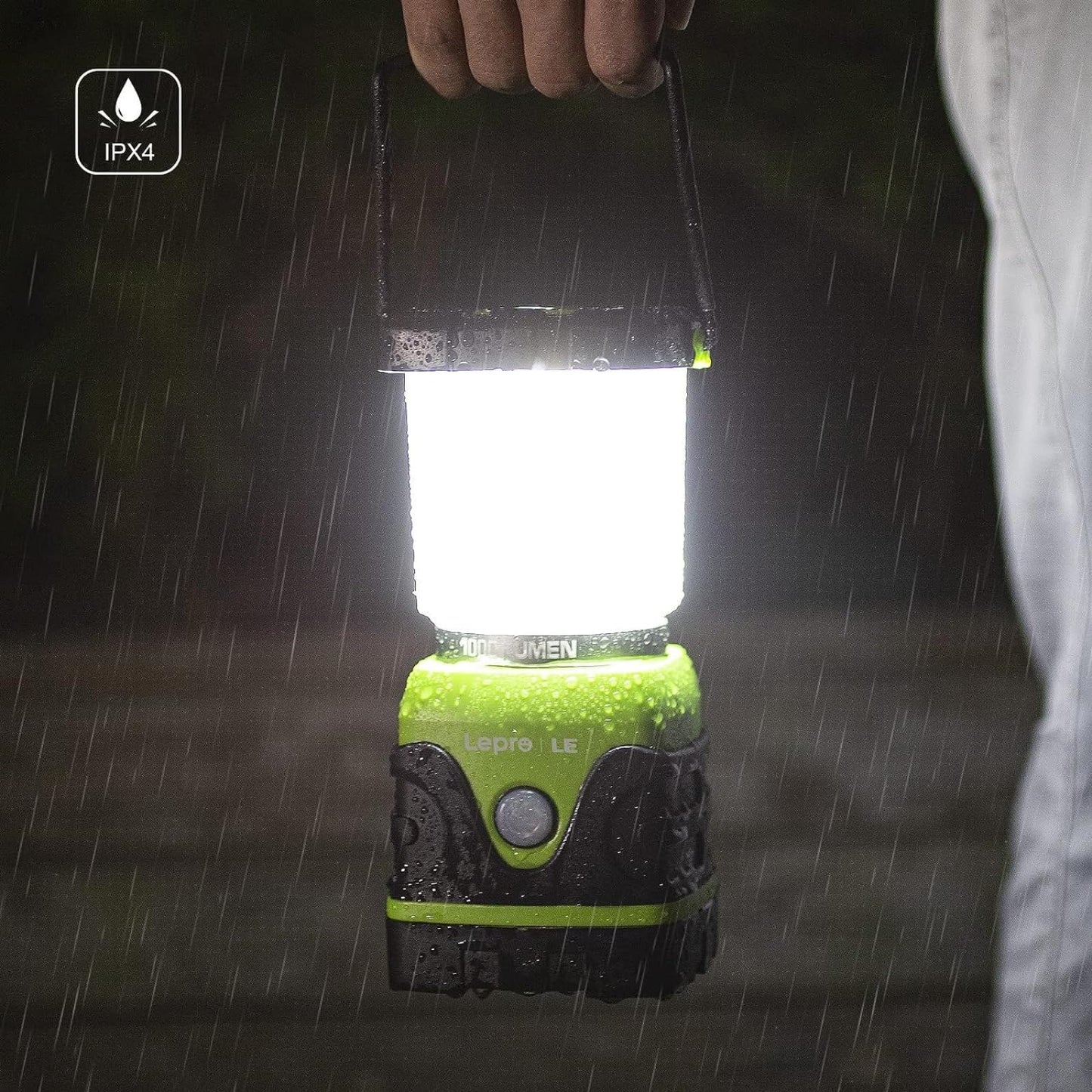The LE LED camping lantern, ultra bright with 1000 lumens, 3 adjustable brightness levels, battery-powered emergency light for power outages, camping, emergencies, and more.