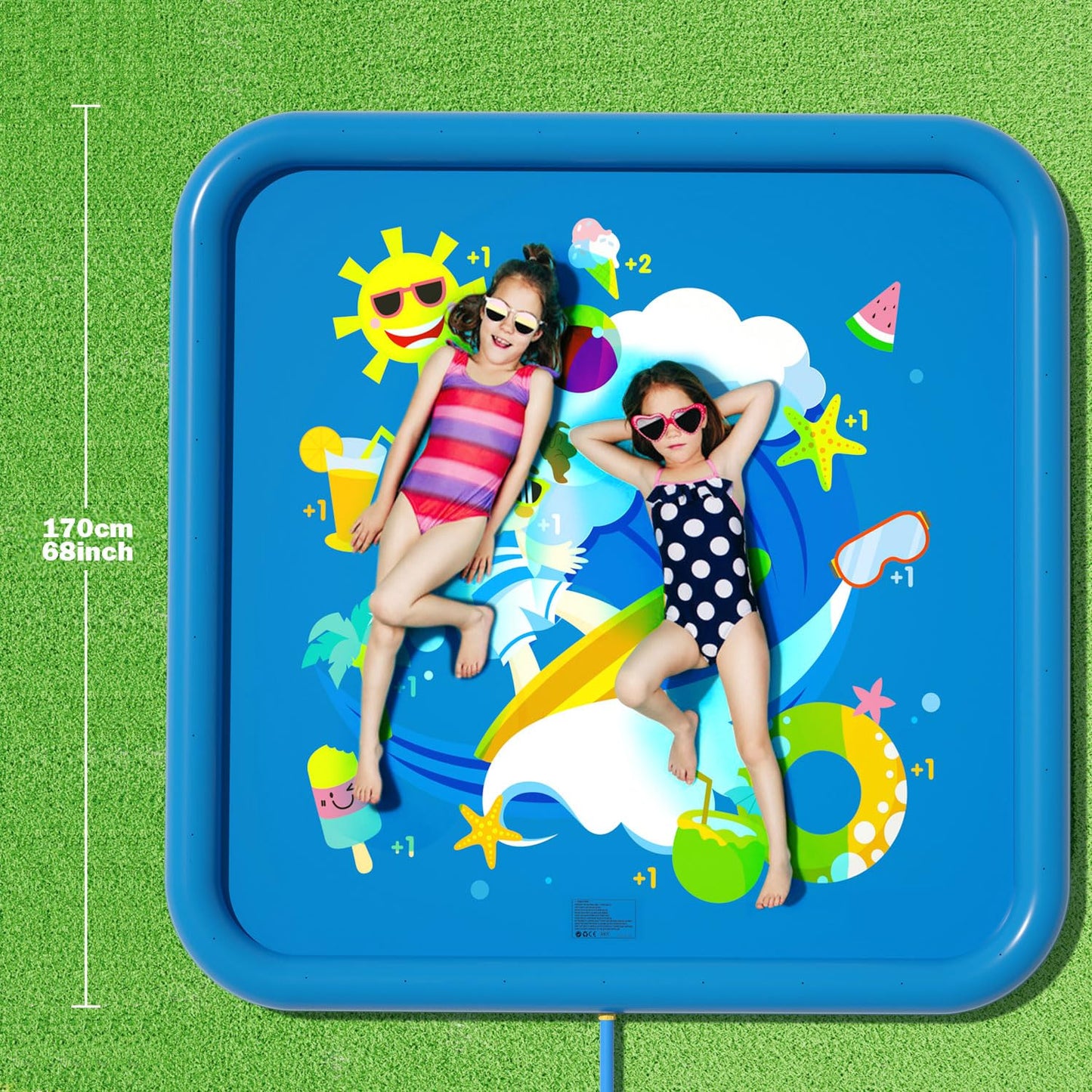 Peradix Splash Pad, 170CM Sprinkler Water Playmat Anti-Slip Splash Play Mat for Summer Outdoor Garden Kids Toy Sprinkler Pool for Baby Party.