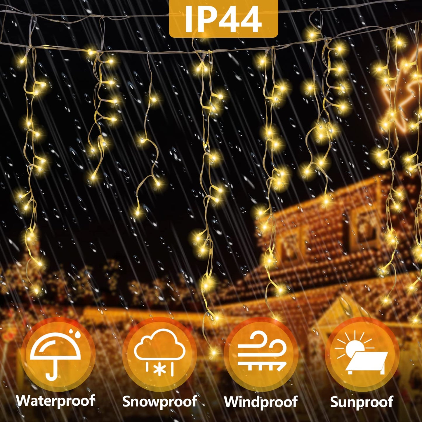 Cecaylie LED icicle lights outdoor 600LED 15m Christmas lights outdoor with 8 lighting modes IP44 string lights powered by electricity for indoor outdoor decor bedroom Christmas party (Warm White)