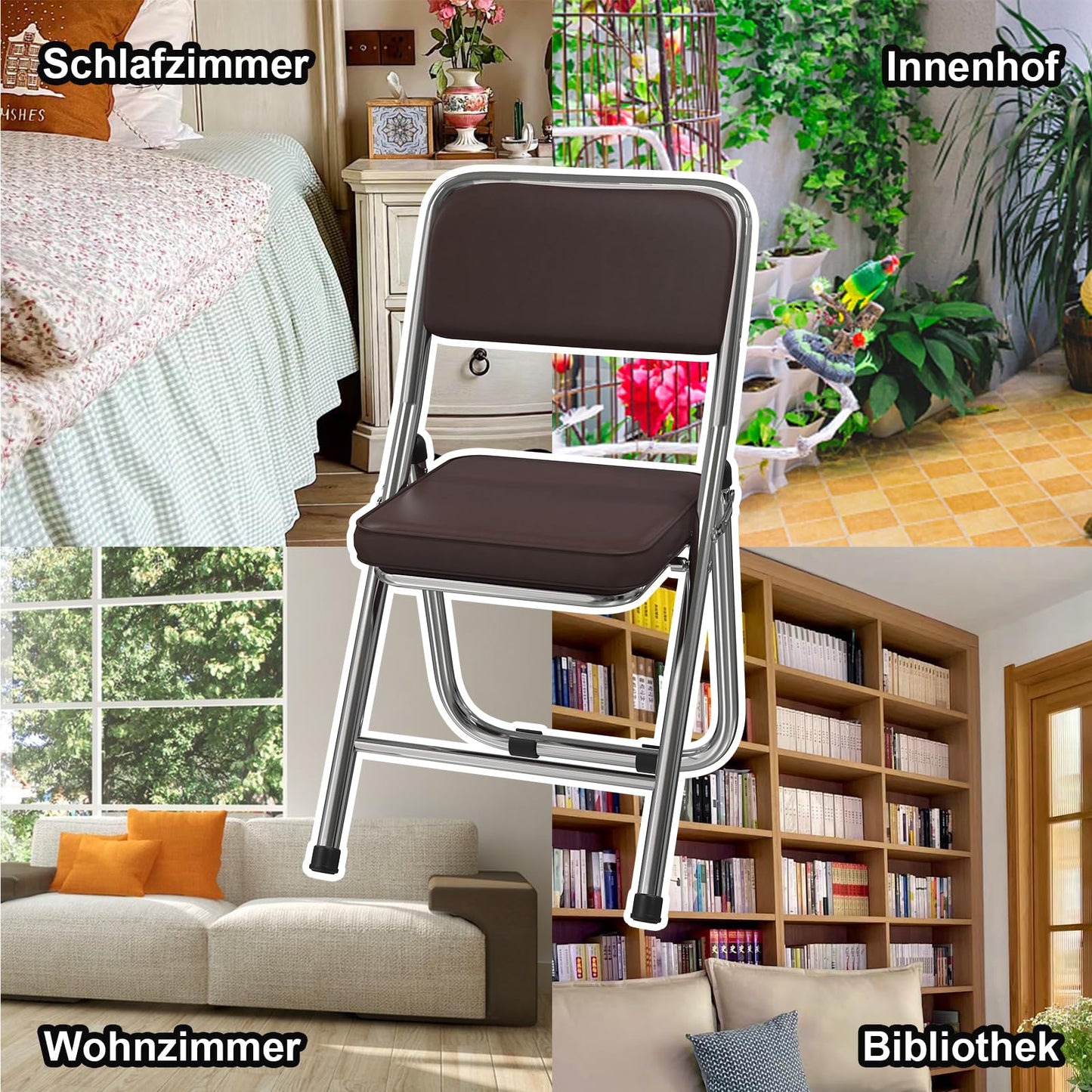 Lvhecforhm 1er Set Folding Chair with Backrest, Dining Chairs, Kitchen Chair with Steel Frame, Dining Chair Folding Conference Chair, Folding Chairs Brown Leather, Lounge Chair, Modern Outdoor Folding Chairs