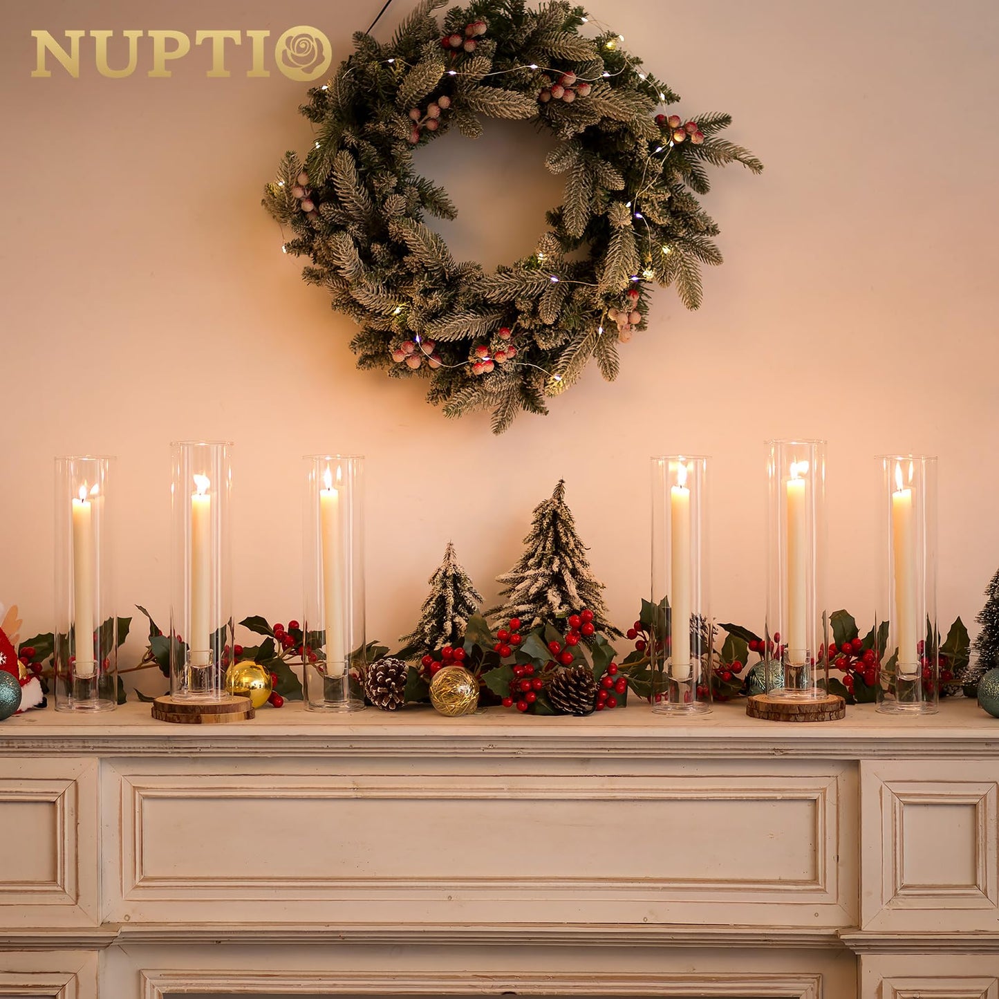 NUPTIO glass cylinder for candles candle holder clear glass - set of 2 candle stands for taper candles taper candle holder tall bottomless cylinder shade wedding party table centerpiece decor