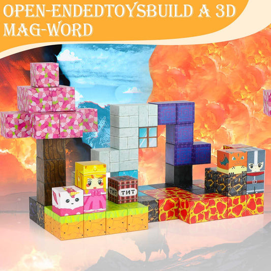 Pavlleen 84 Piece Magnetic Building Blocks, Build My Magnet World Set, Lumberjack Adventure Game for Boys and Girls, for Kids Ages 3 and Up, Creative Children's Games Kids Toys