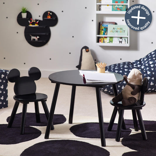 Disney Classic Mickey Mouse table and chair set for 2, holds up to 30 kg per stool, perfect for play and activities, compact, black.