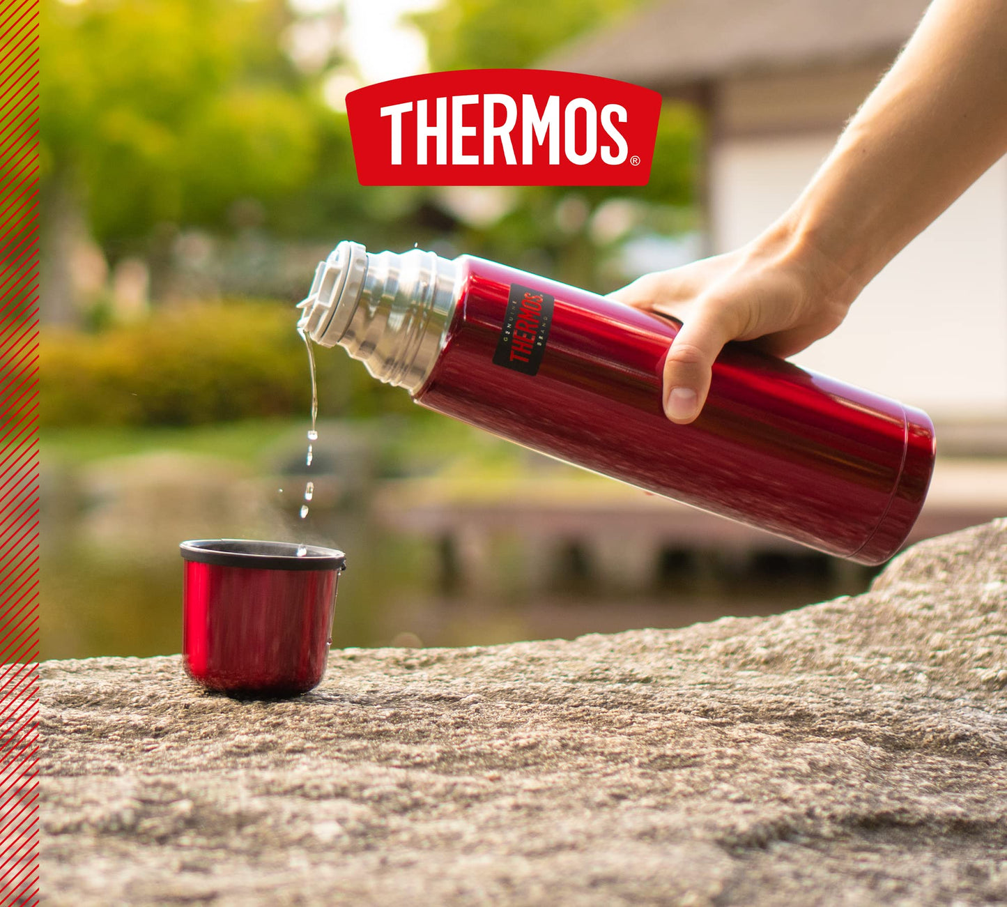 THERMOS LIGHT & COMPACT BEVERAGE BOTTLE 1L, cranberry red, stainless steel thermos bottle, red with drinking cup, 24h hot / 24h cold, dishwasher safe, absolutely leak-proof, BPA-free.