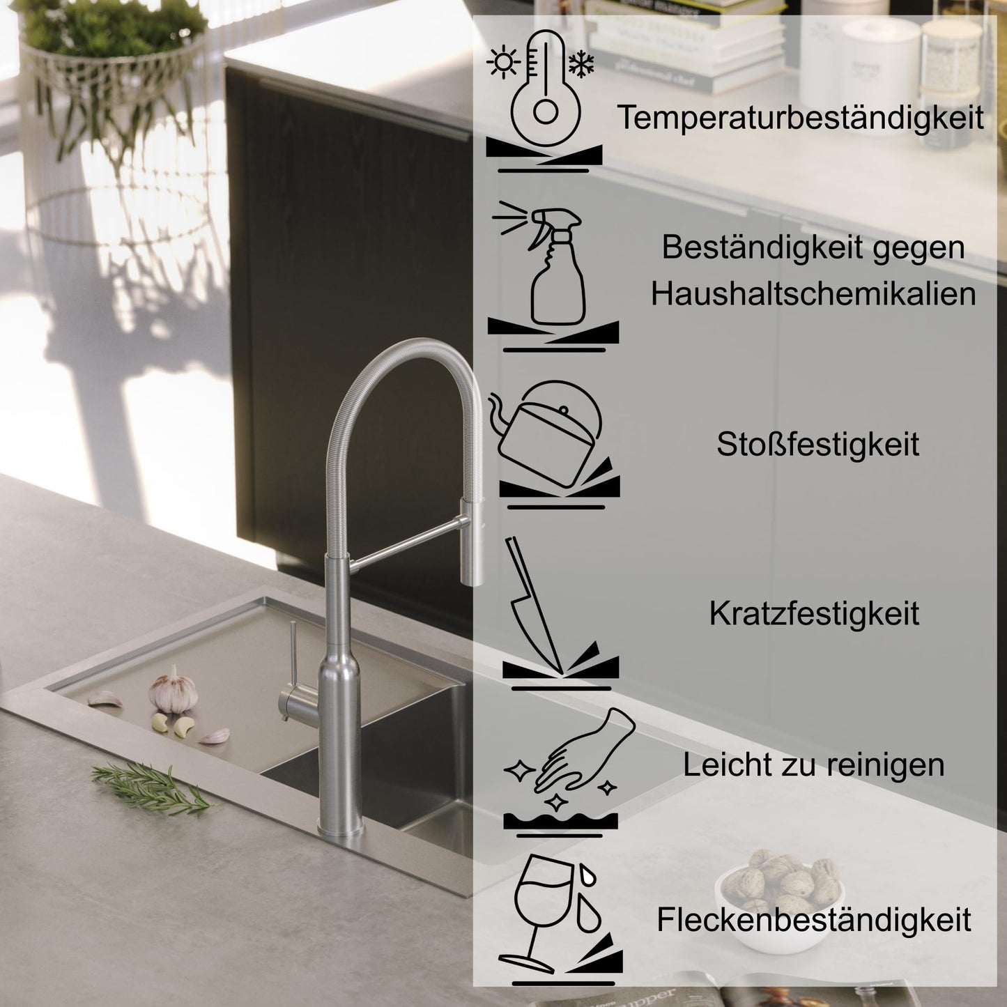 QUADRON sink single Stainless steel sink | Size 78 x 48 x 20 cm Color: Pvd-Golden | RUSSEL 111 Drop-in sink with faucet hole | Single-bowl kitchen sink with steel basin Stainless steel sink