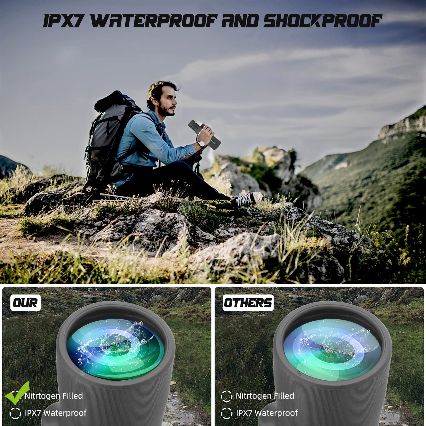 Monocular Telescope, 10-30X50 Zoom HD Monocular with IPX7 Waterproof Fogproof Shockproof, FMC BAK4 Prism Monocular Telescope High Power with Hand Strap Phone Adapter for Bird Watching Hunting Camping