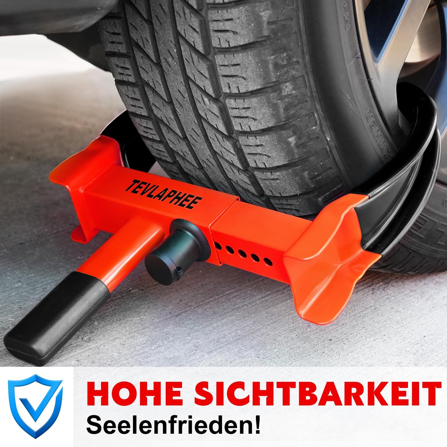 Tevlaphee Wheel Clamp with safety lock and 3 keys for cars, trailers, and caravans - tire width 19-30cm - Wheel lock tire clamp anti-theft security device (Black & Red)