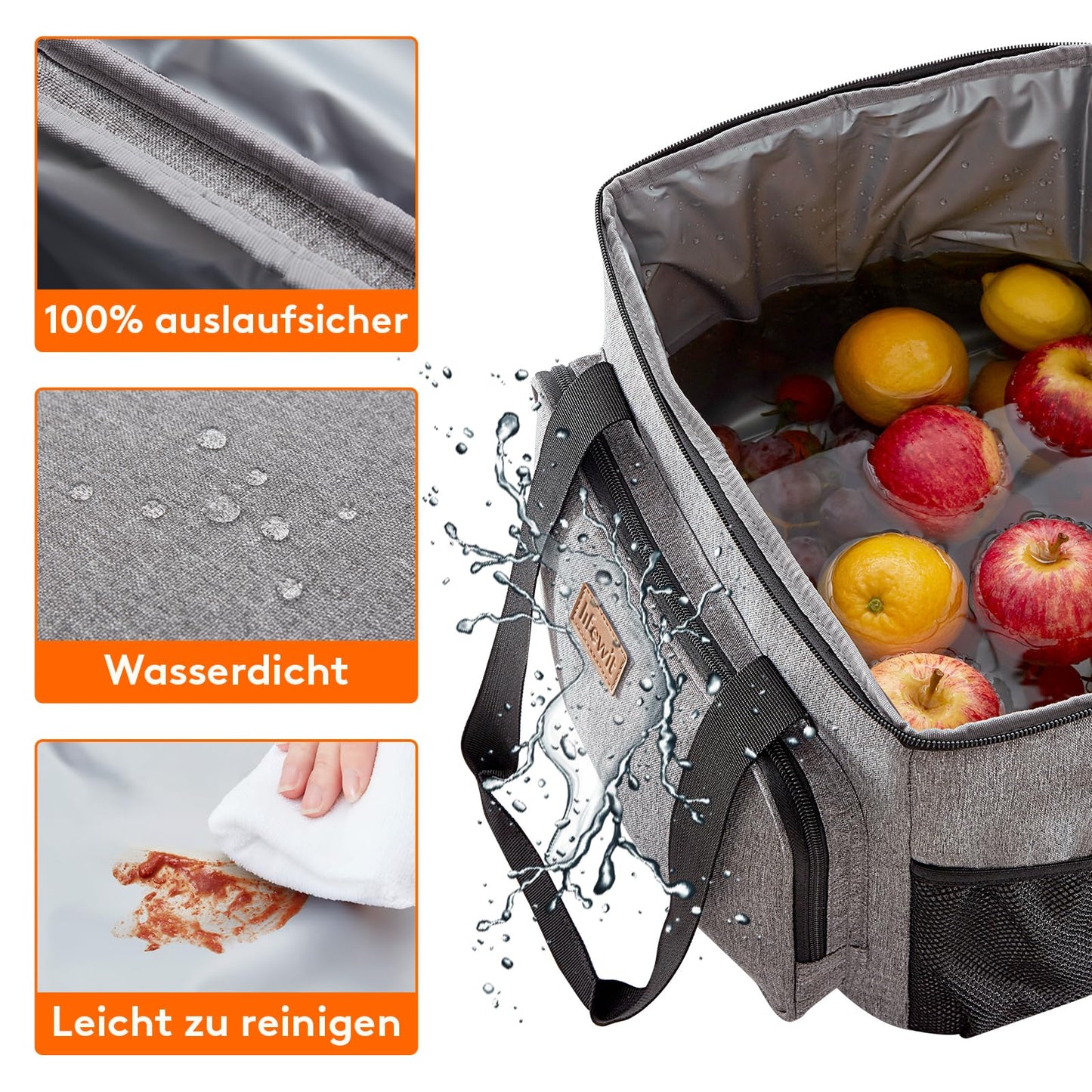 Lifewit 24L small cooler bag on the go, insulated lunch bag foldable for men and women, waterproof thermal bag shoulder bag for food, beer, medication, work, beach, travel, gray.