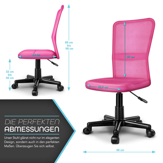 TRESKO office chair desk chair swivel chair, available in 7 color variations, with plastic castors, infinitely height-adjustable, padded seat, lift SGS tested (Pink)