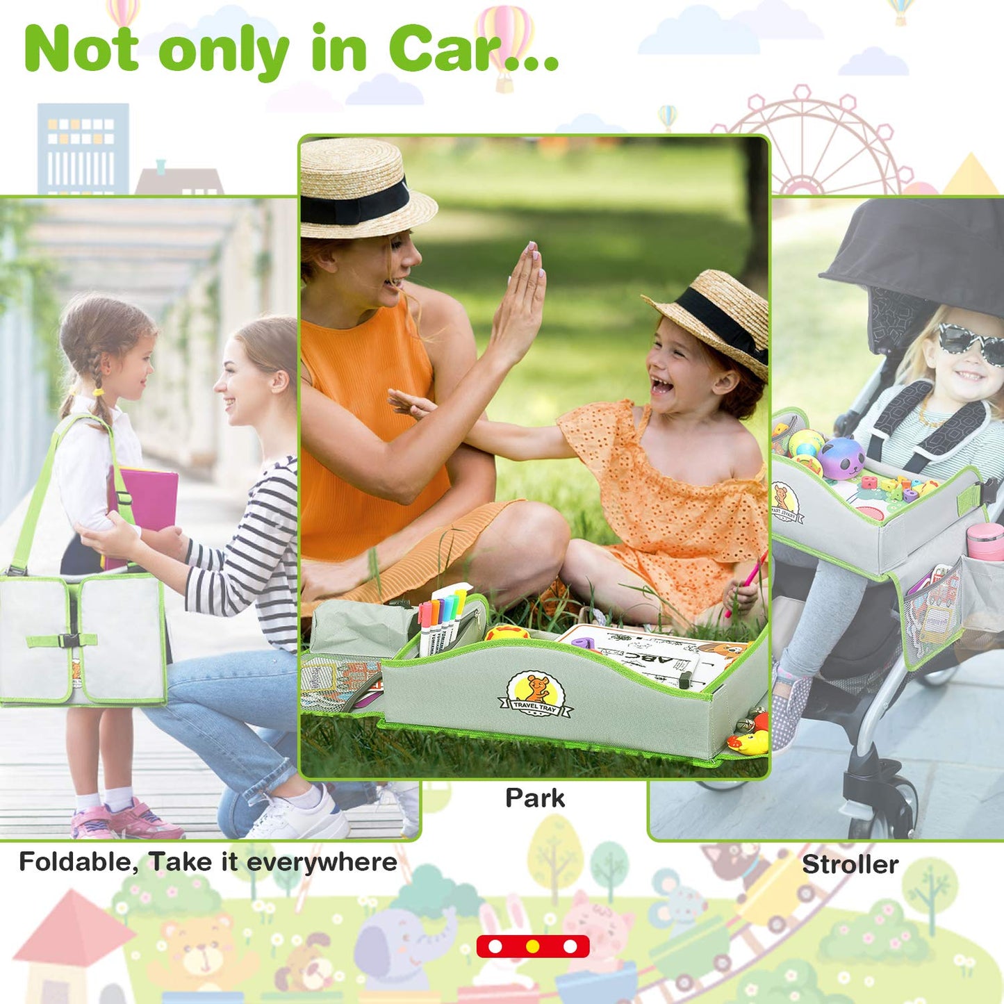 Lenbest Children's Travel Table - Ferris Wheel Background Knee Table Travel Table and Foldable Adjustable Dining Table Play Table - with bonus of 1 Reusable Drawing Surface and 1 Erasable Pen