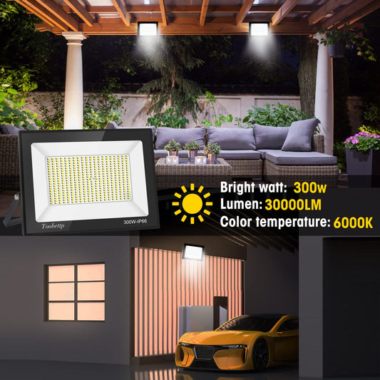 300W LED floodlight outdoor, super bright 30000LM LED spotlight outdoor, 6500K cool white floodlight IP66 waterproof outdoor light floodlight for backyard garage hallway garden hotel