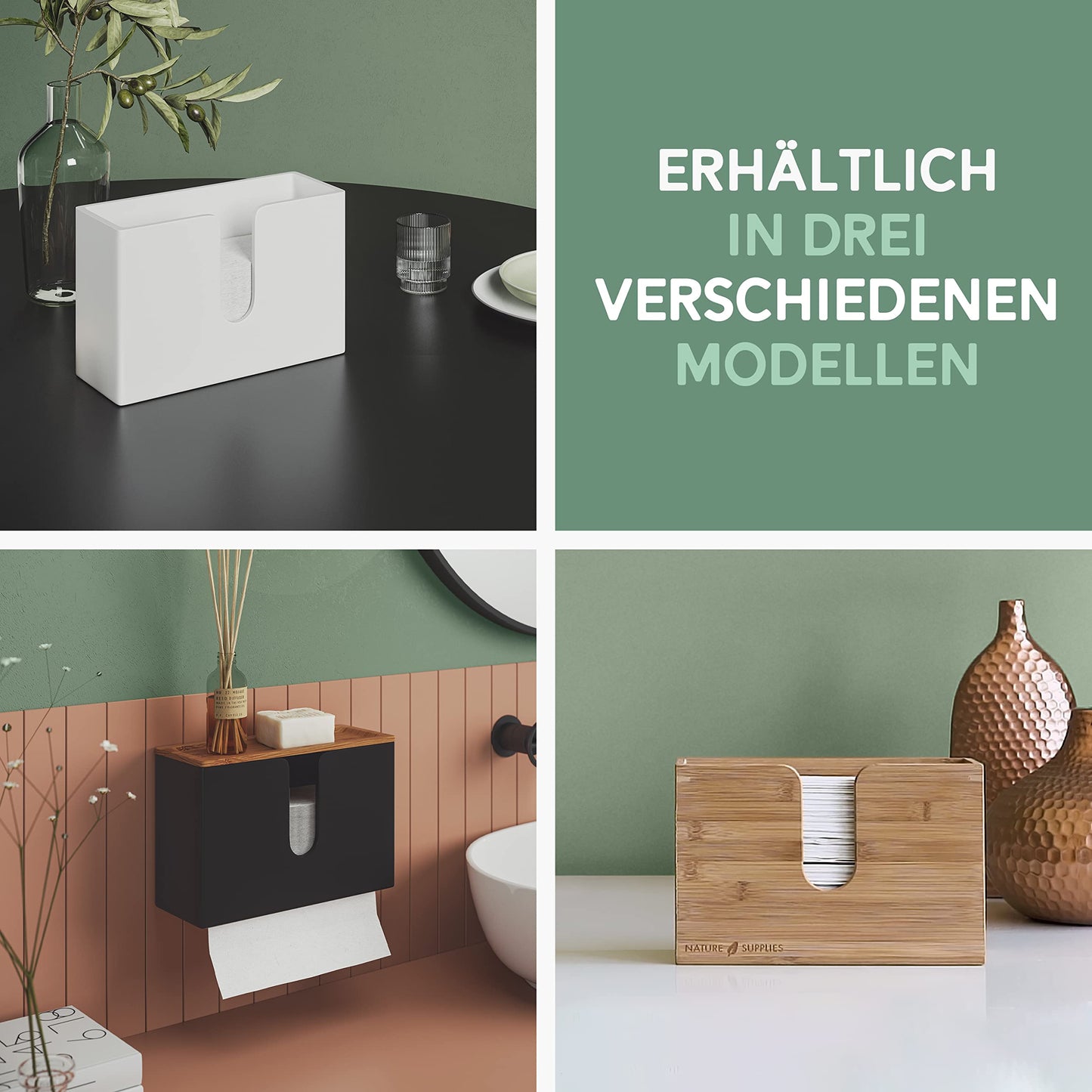 Nature Supplies wooden paper towel dispenser - paper towel holder with wall mounting or table placement, for paper towels with C, Z, or interfold fold.