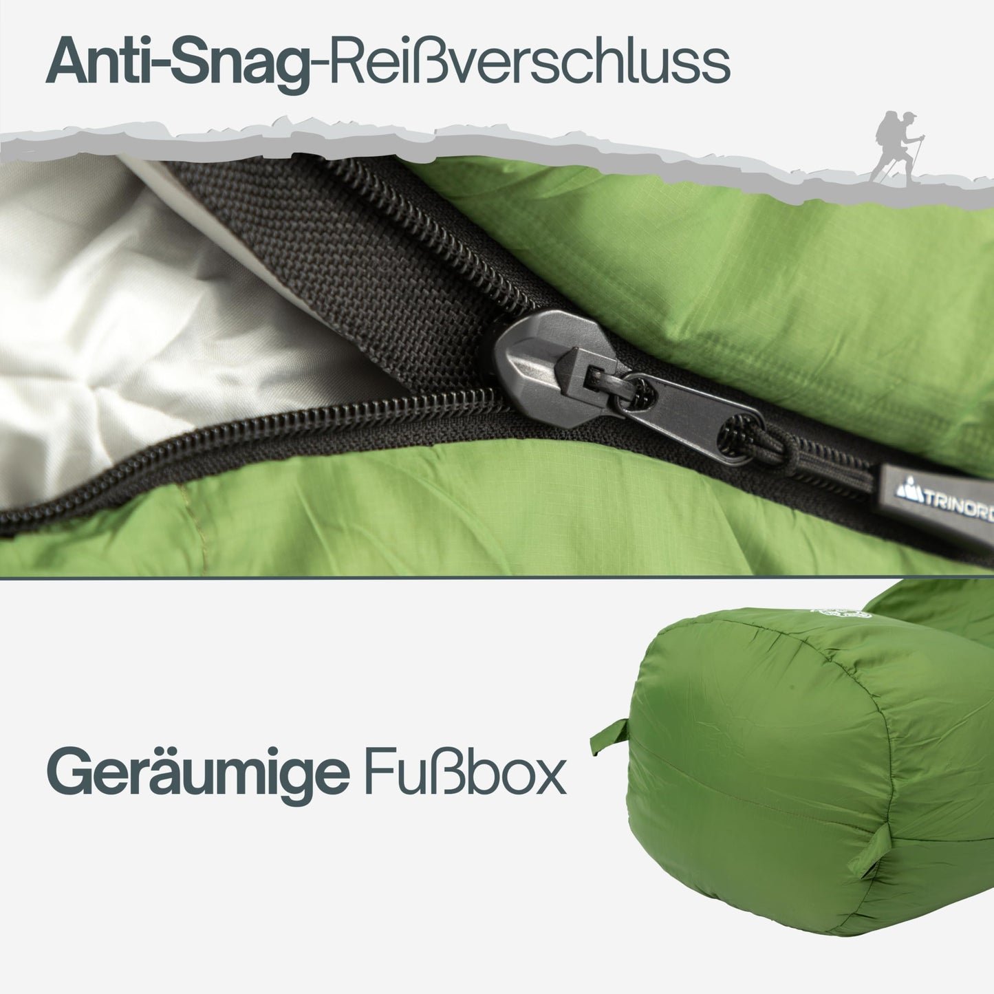 Trinordic 780g Ultralight Summer Sleeping Bag - with Anti-Snag Zipper - Compact sleeping bag for outdoor activities, great for camping, hiking, trekking, and bikepacking.