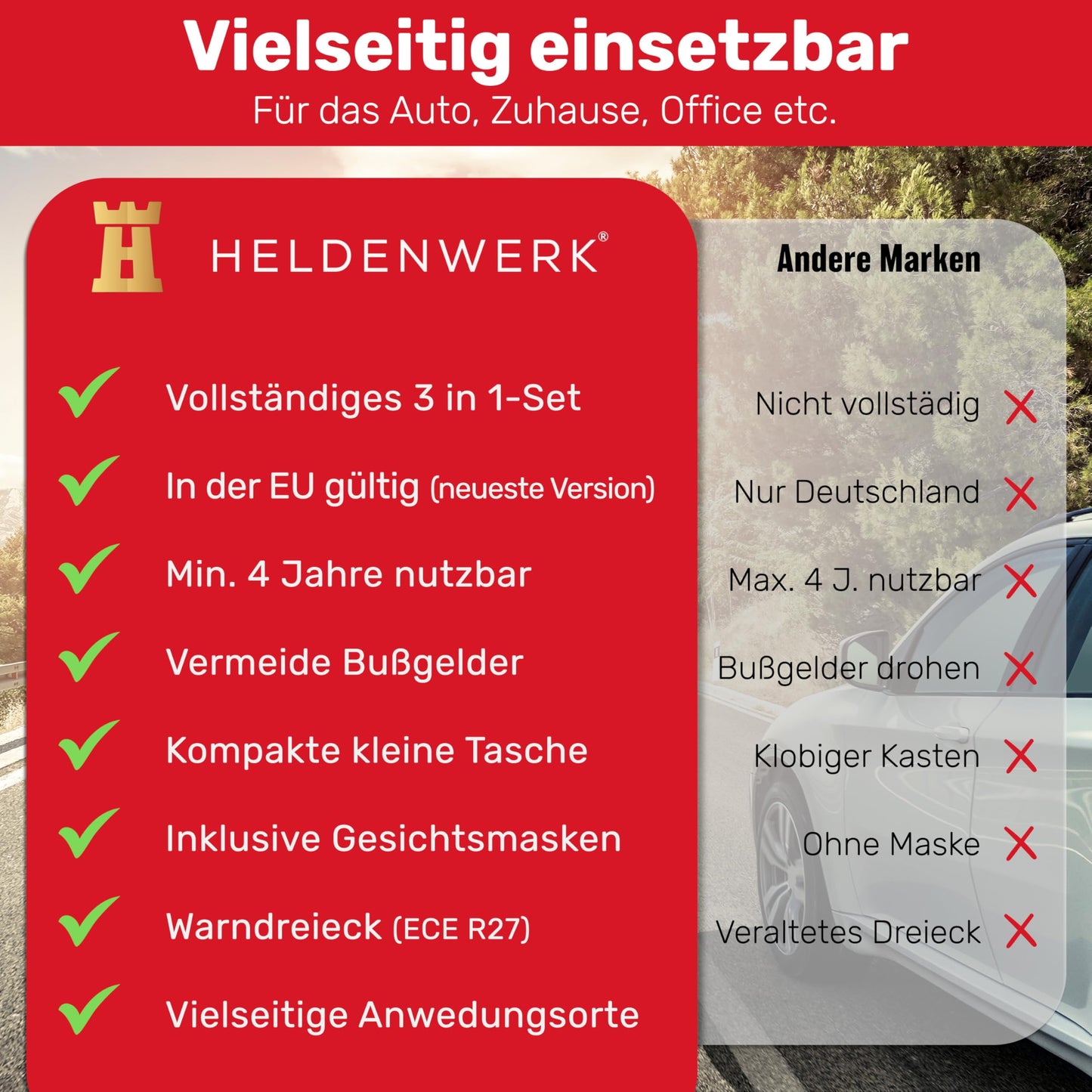 Automobile combination bag (3 in 1) according to current standard 2025 - Including warning triangle, reflective vest, and first aid kit. Warning triangle set FIRST AID KIT Auto DIN 13164:2022 (StVO compliant)