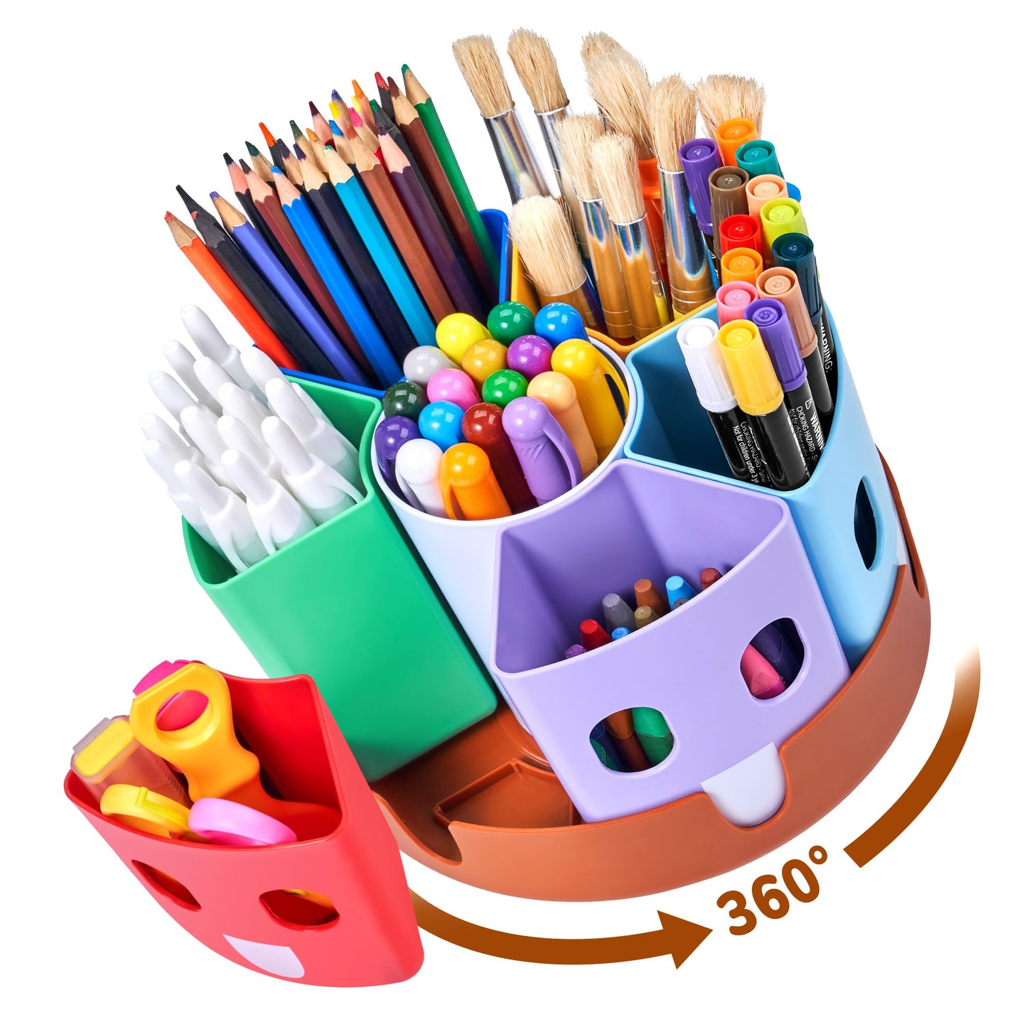 GAMENOTE Rotating Pen Holder Desk Organizer - Kids Desk Container for Tidying up and Storing, Revolving Shelf for Office Supplies School Supplies Craft Storage (Small)