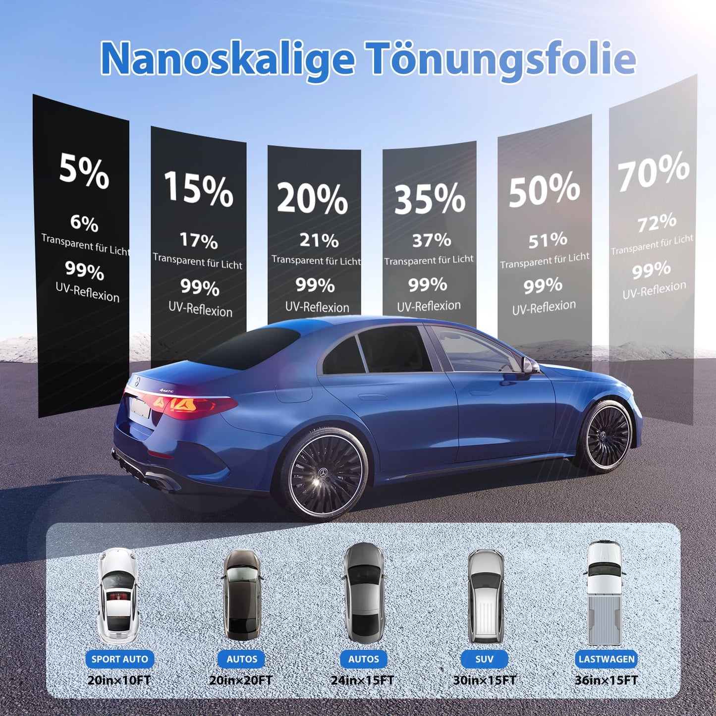 ARANA car tint film, 180" x 24", 70% VLT ceramic automotive universal window tint film, UV sun heat blocking privacy for home car and truck (24" x 15FT)