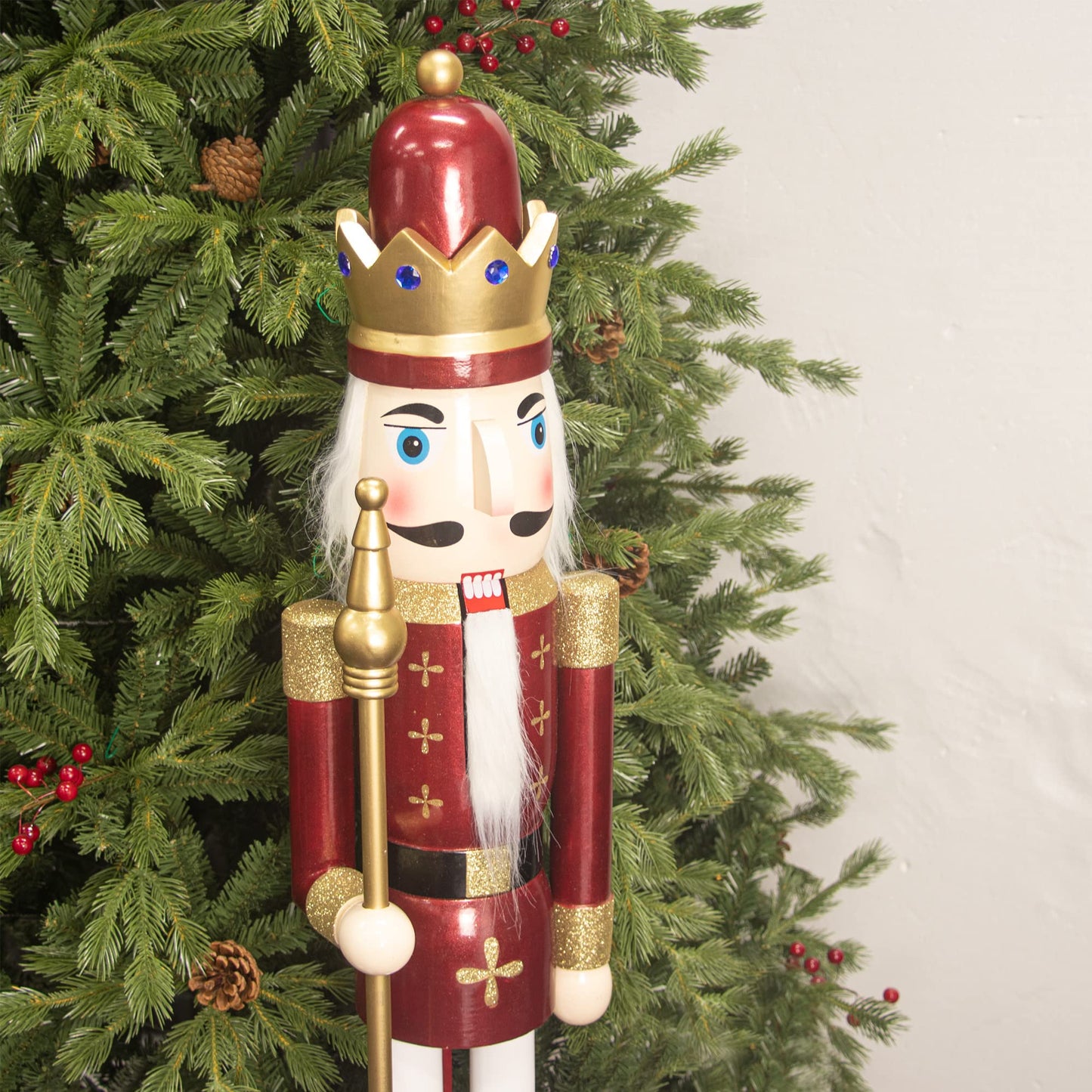 AI Store 120 cm Christmas Nutcracker Lifesize Large XXL Wooden Nutcracker Figure Christmas Decoration (Red King)