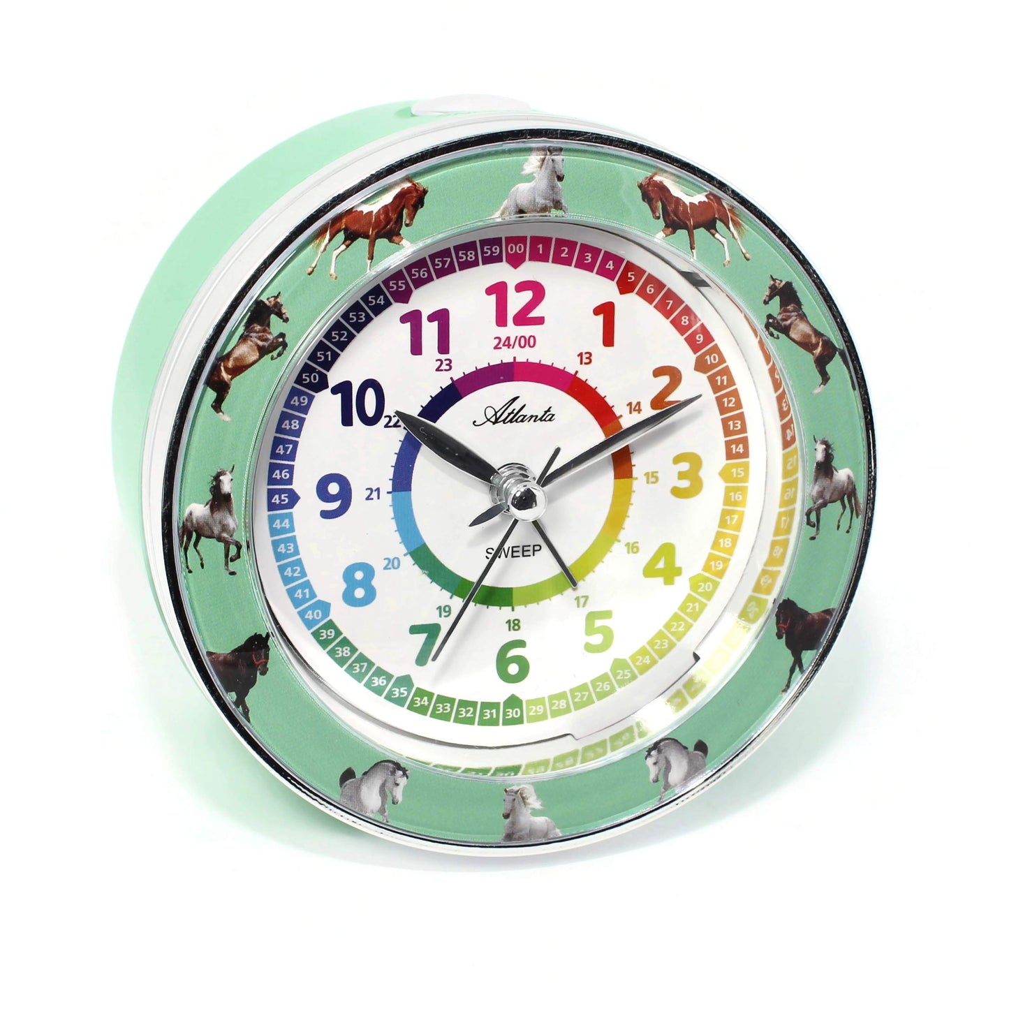 Atlanta children's alarm clock girl without ticking green horses - 1982-6