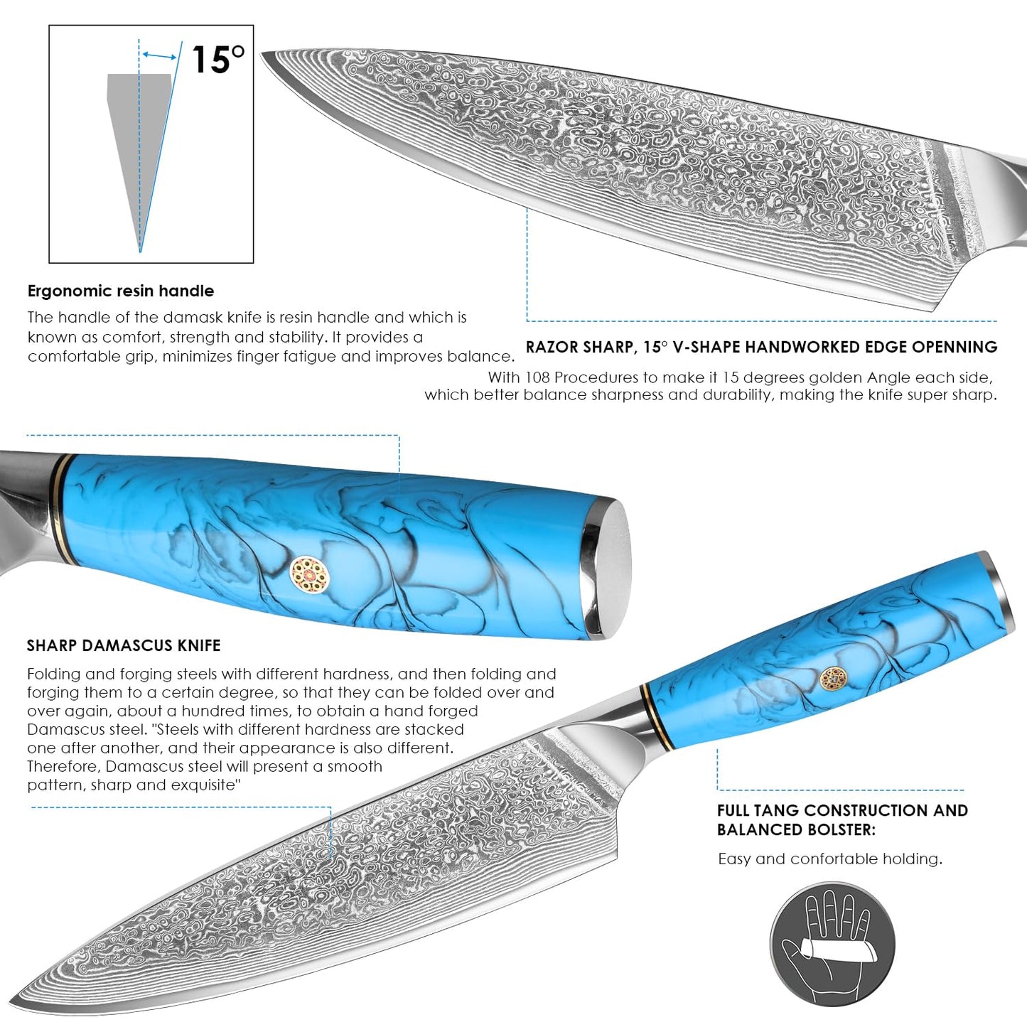 Home safety 2-piece damascus knife set, damascus santoku knife set kitchen knife set made of 67 layers of VG-10 damascus steel, professional damascus chef knife set with ergonomic natural resin handle, gift box.