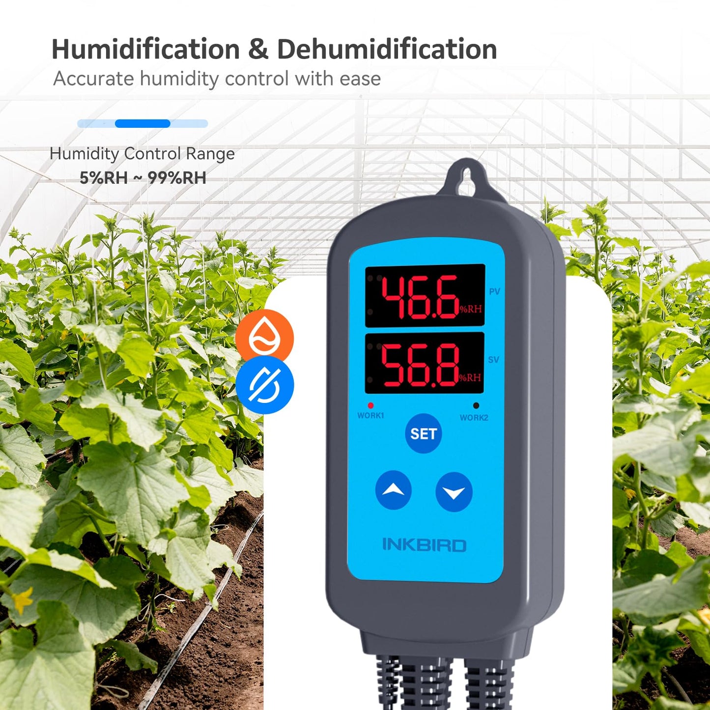 Inkbird IHC-200 moisture controller 220V Plug and Play Hygrostat, humidifier dehumidifier for mushroom greenhouse terrarium